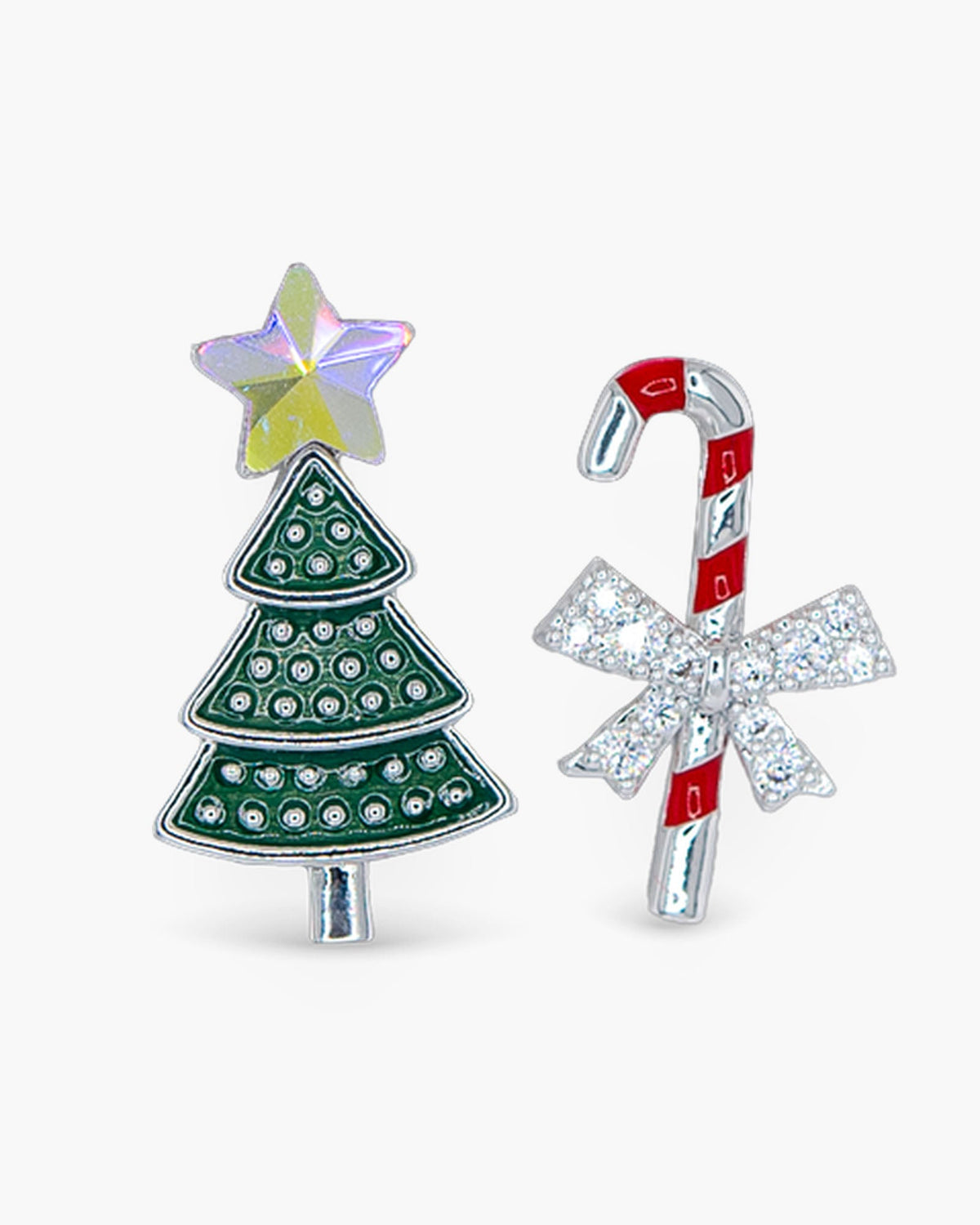 Silver CZ & Enamel Tree/Candy Cane Earrings