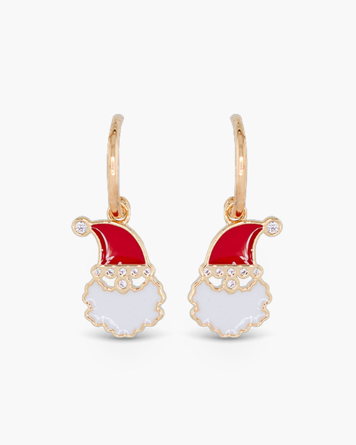 Gold CZ & Enamel Santa Huggie Hoop Earring