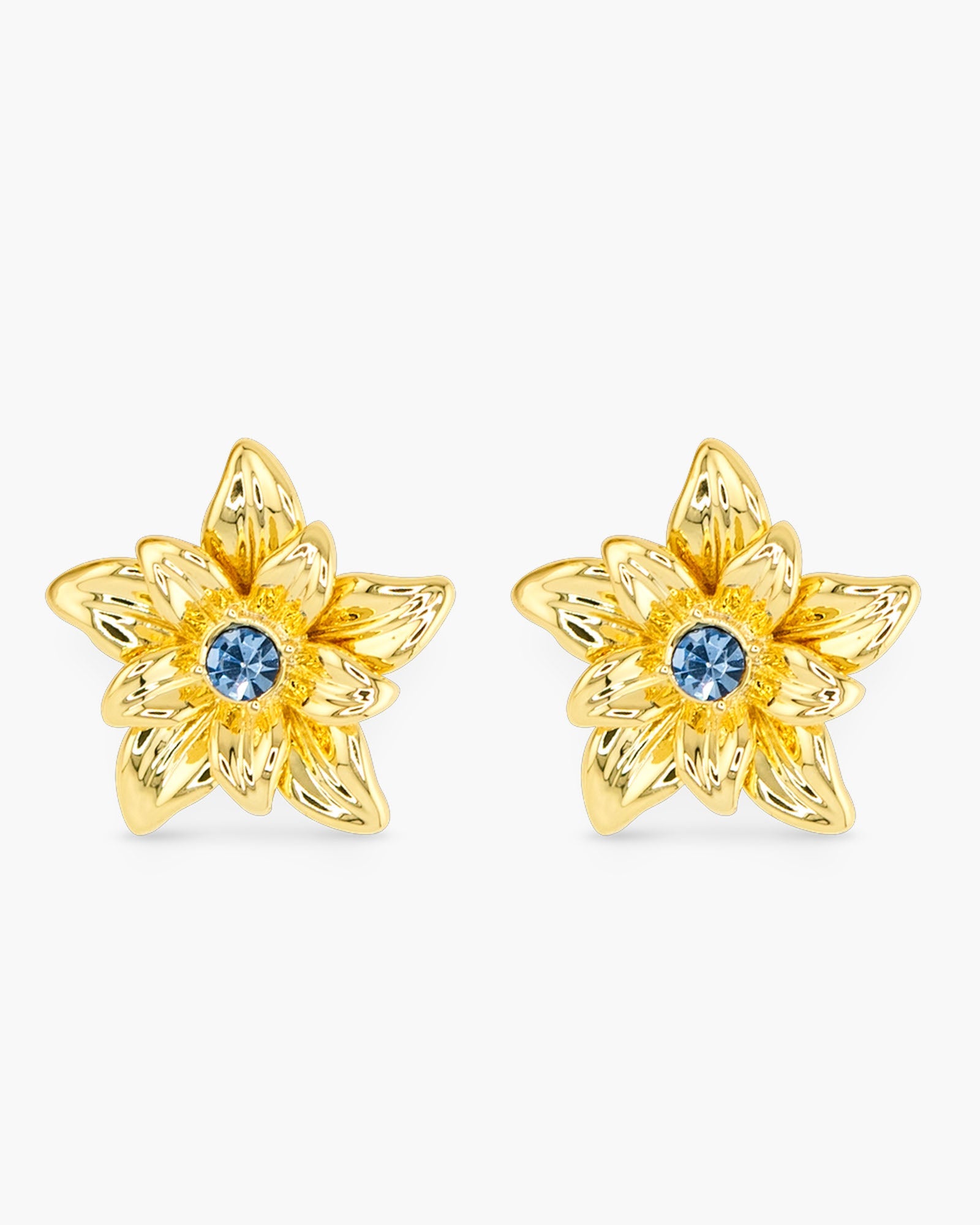 Blue Flower Earring - Gold