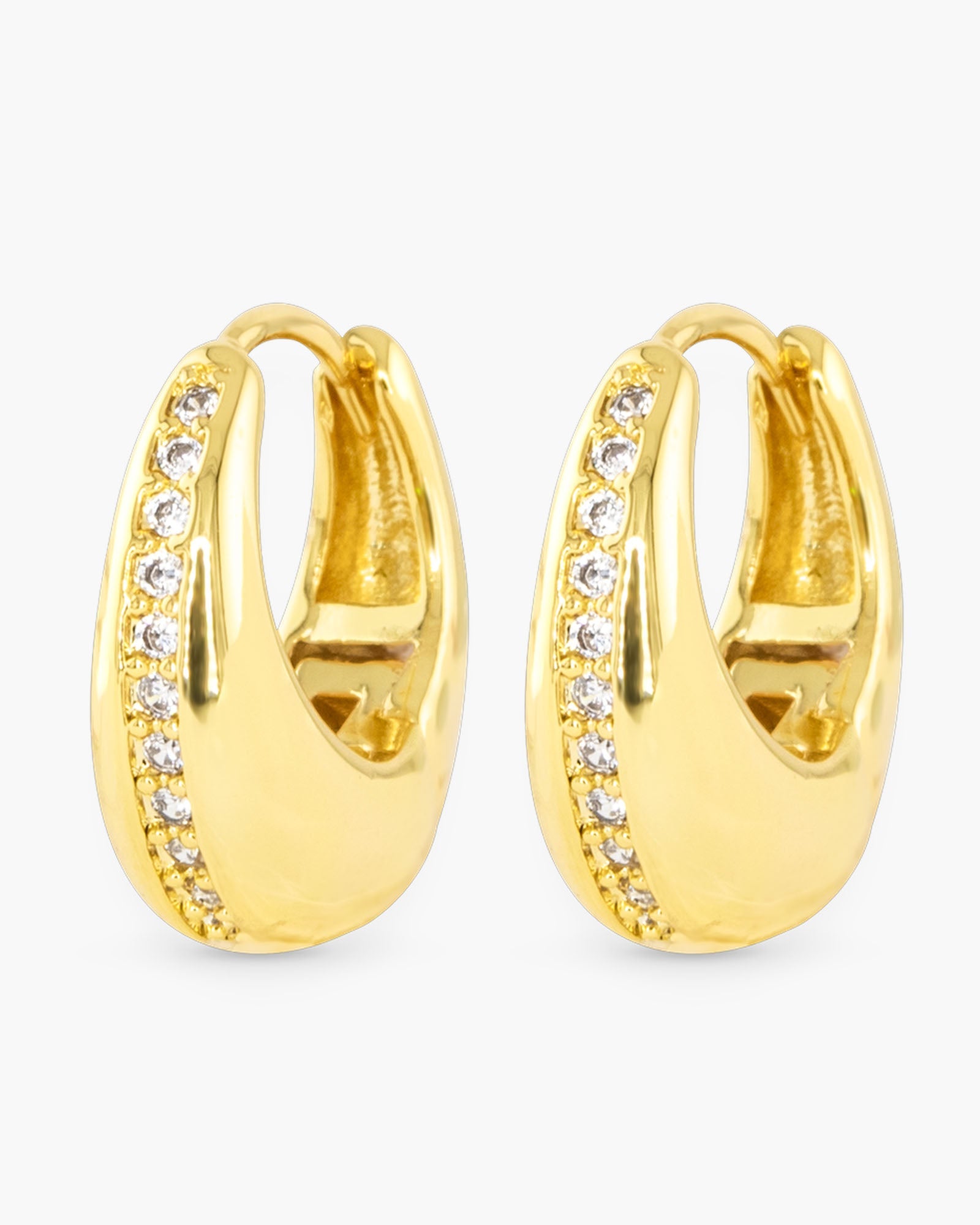 Single Row CZ Hoop Earring - Gold