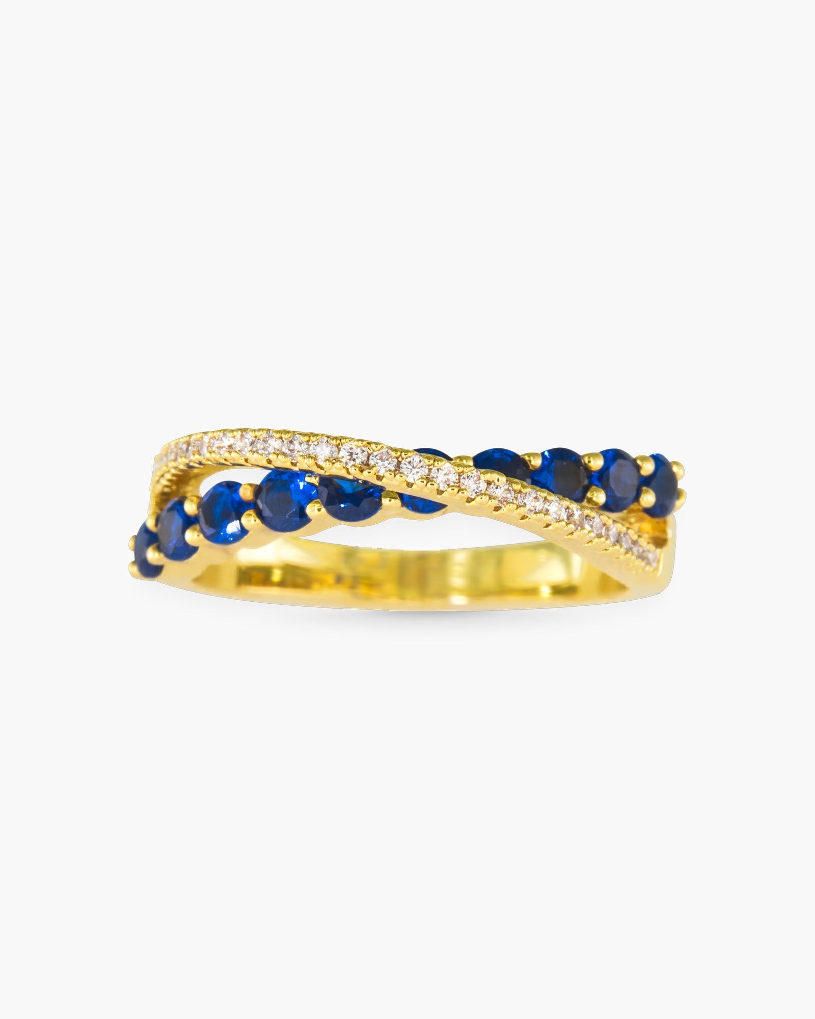 Gold Sapphire & CZ Band Ring