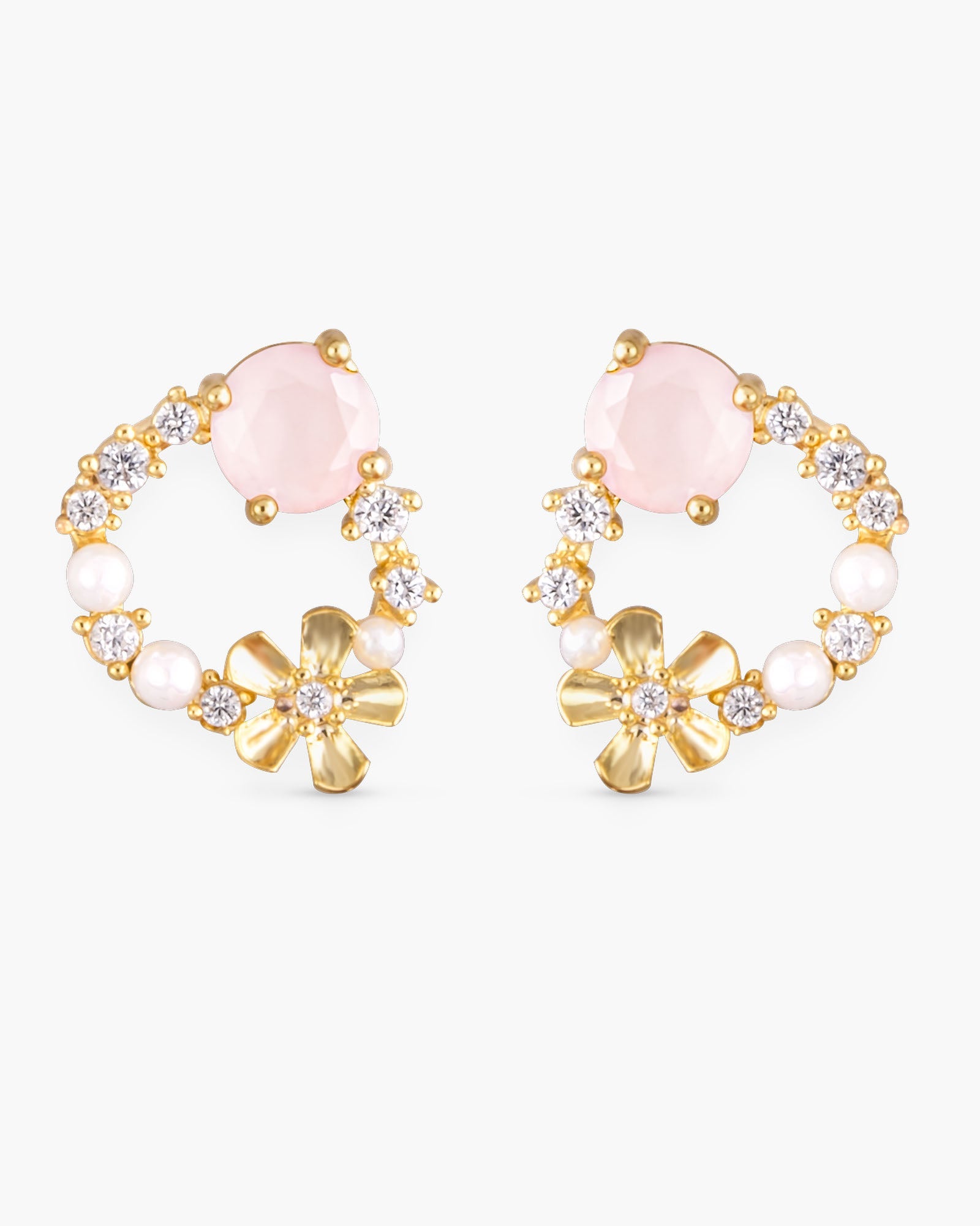 Floral Flat Hoop Earring - Gold