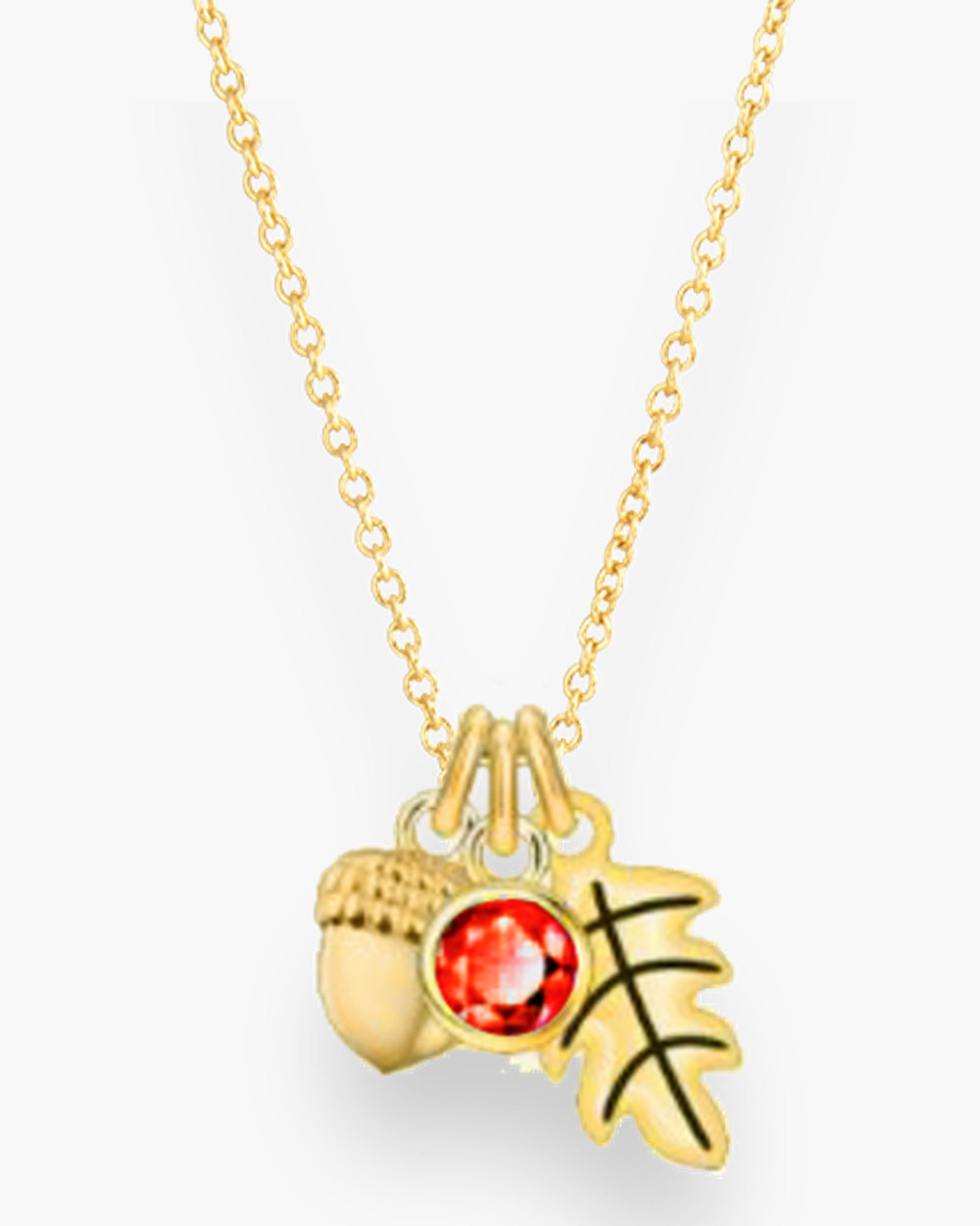Gold CZ Fall Leaf & Acorn Necklace