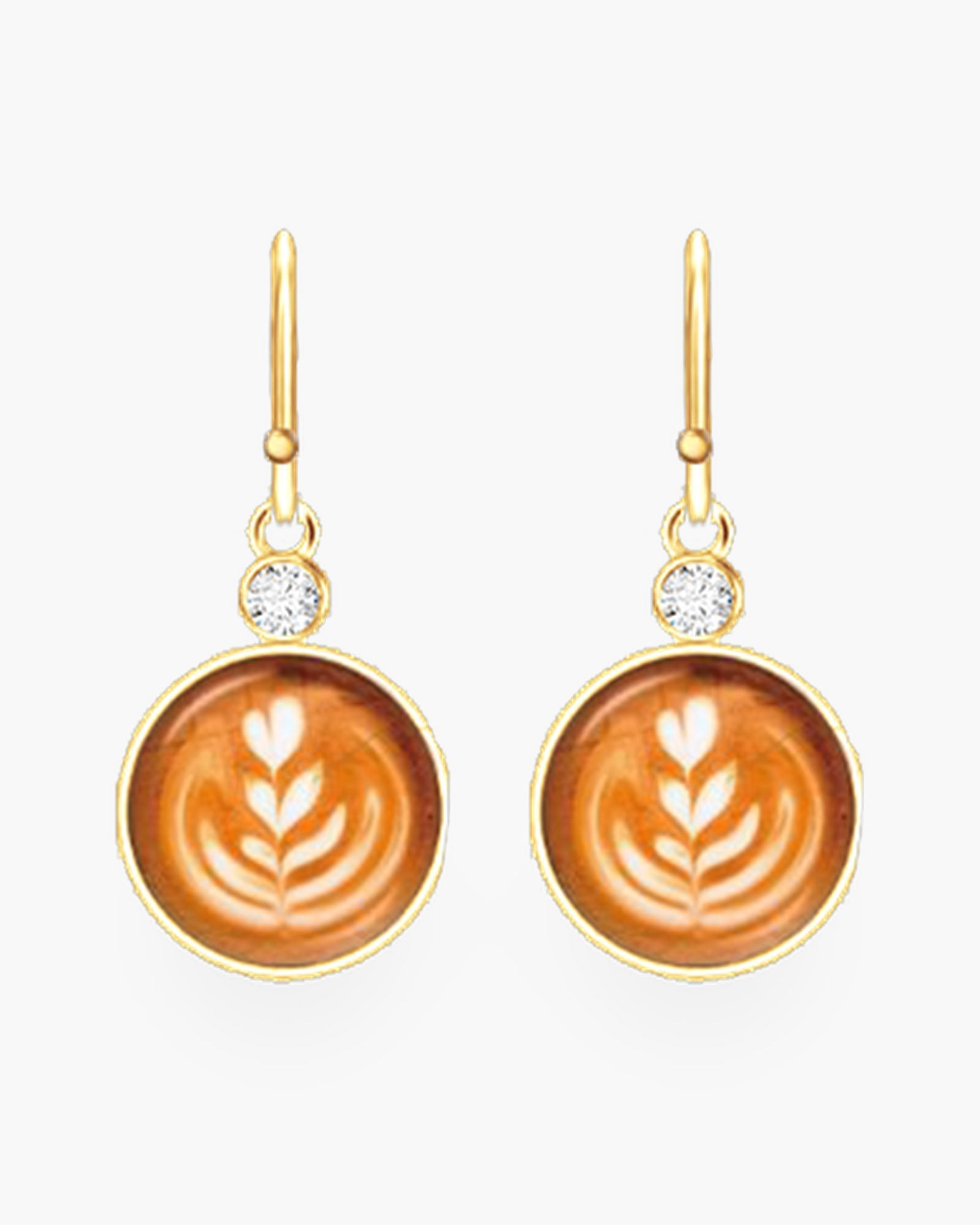 Gold CZ / Enamel Coffee Cream Latte Earrings