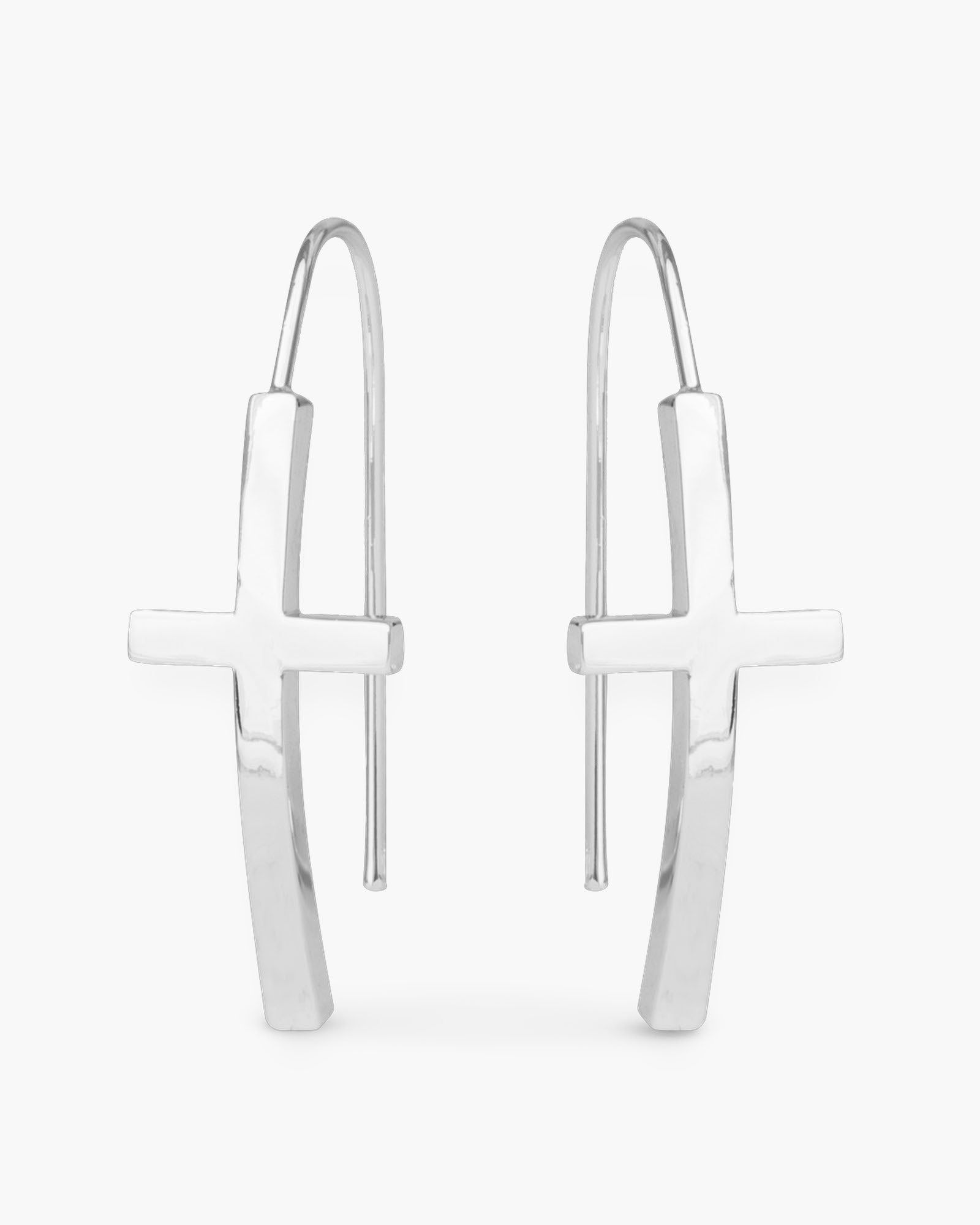 Silver Polished Maria Cross Drops Earrings