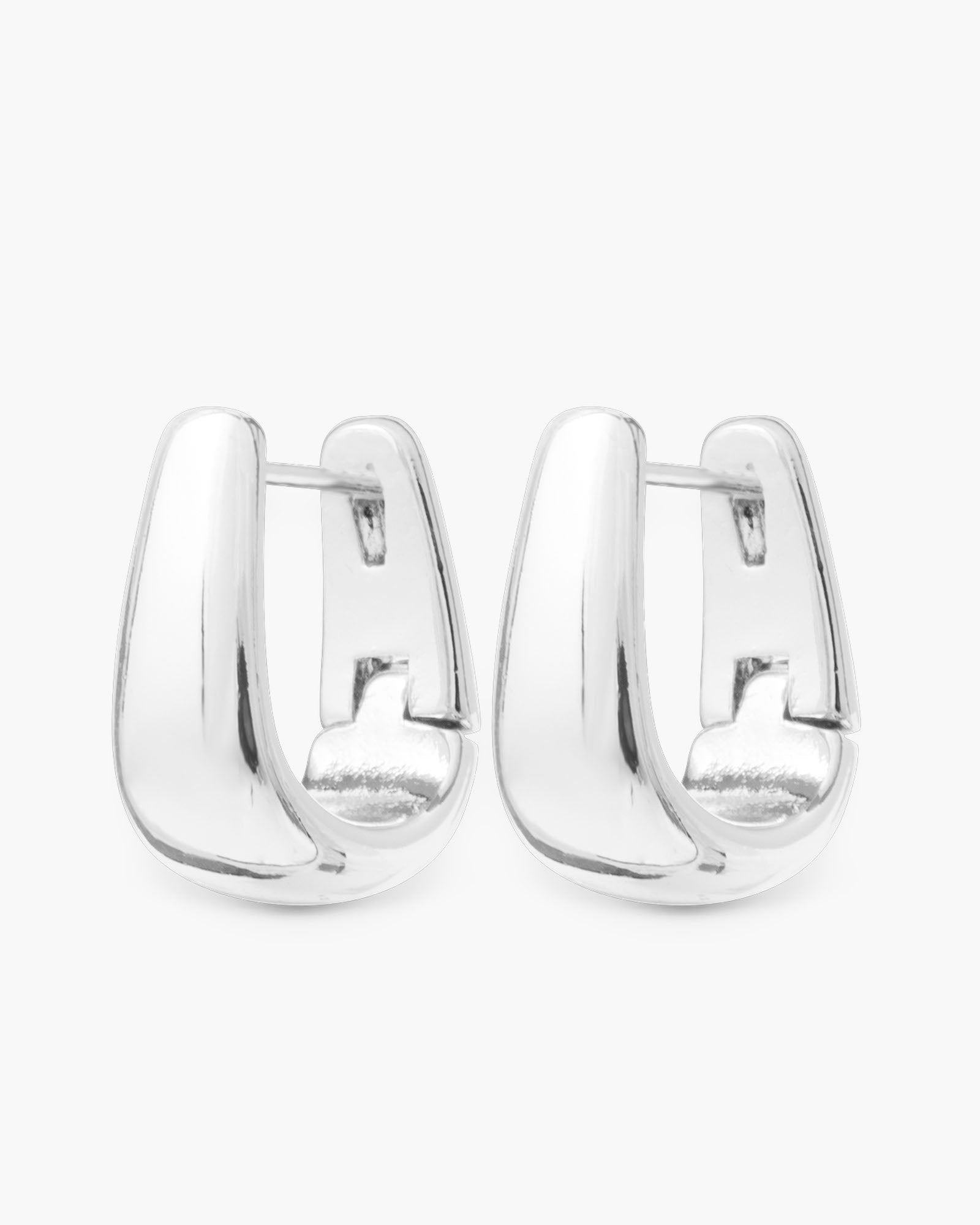 Silver Polished Edna Elongated Huggie Earrings