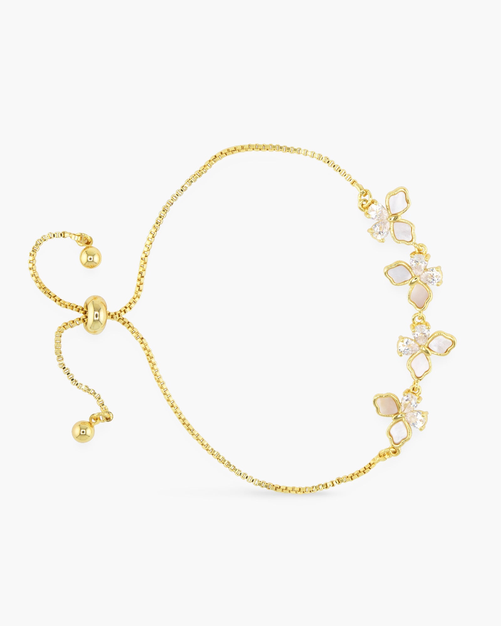 Gold MOP & CZ Butterfly Pull-Cord Bracelet