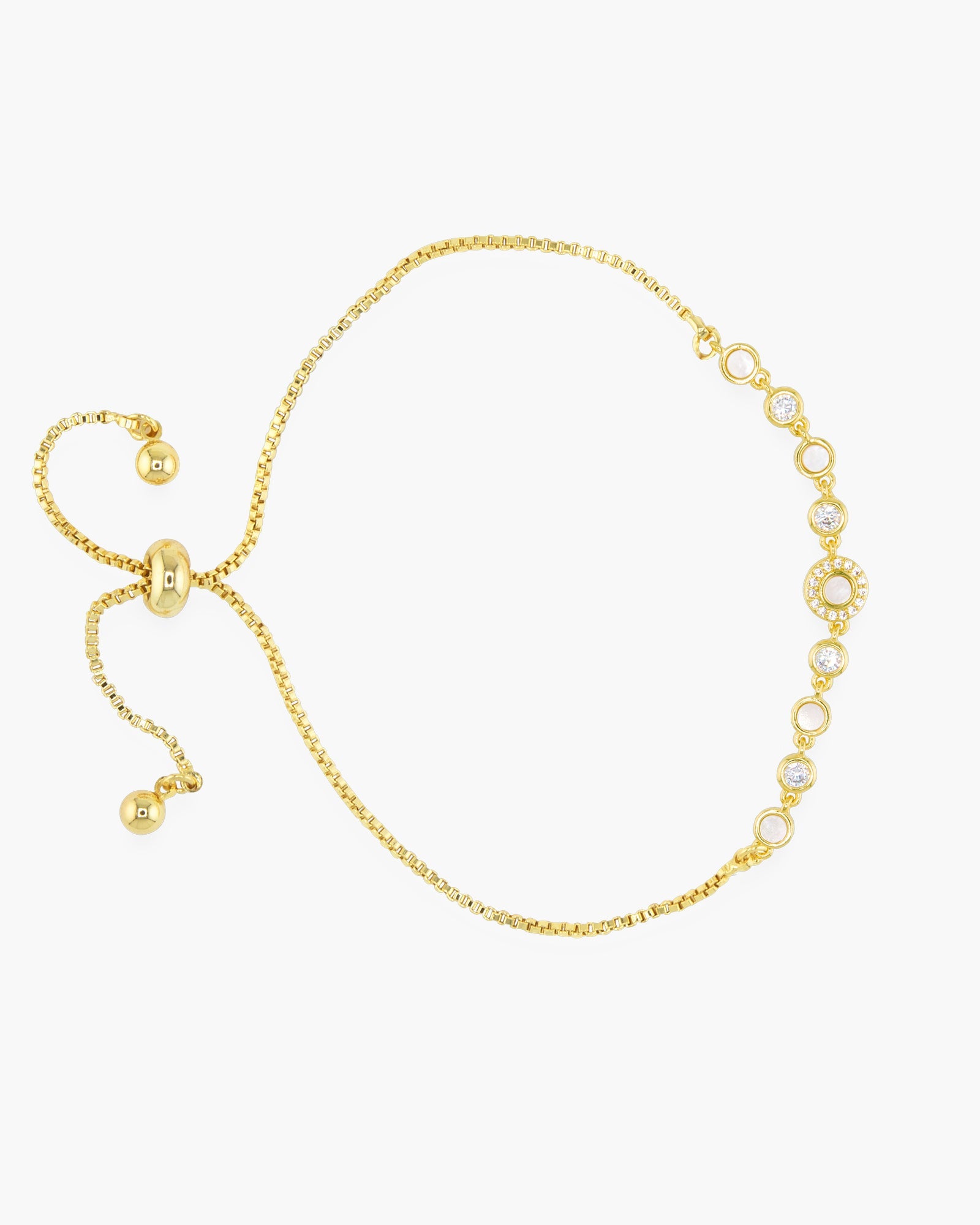Gold MOP & CZ Circle Pull-Cord Bracelet