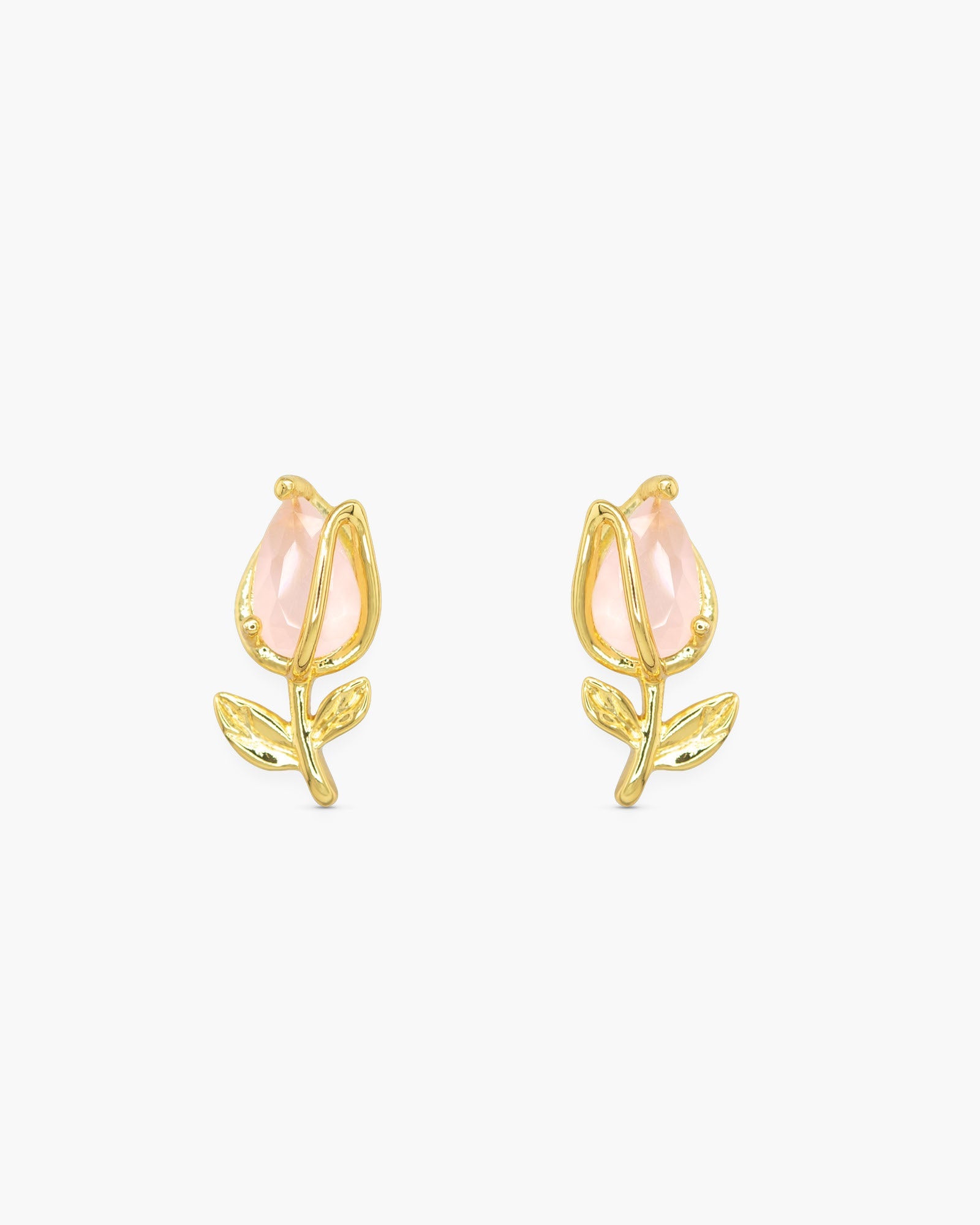 Gold CZ Pink Rose Earrings