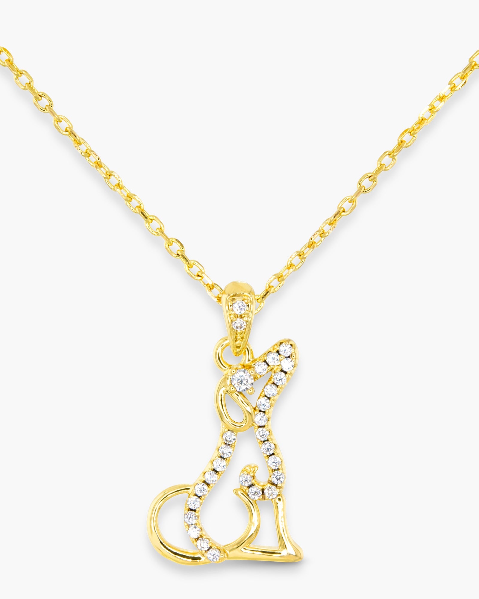 Gold CZ Dog Silhouette Necklace