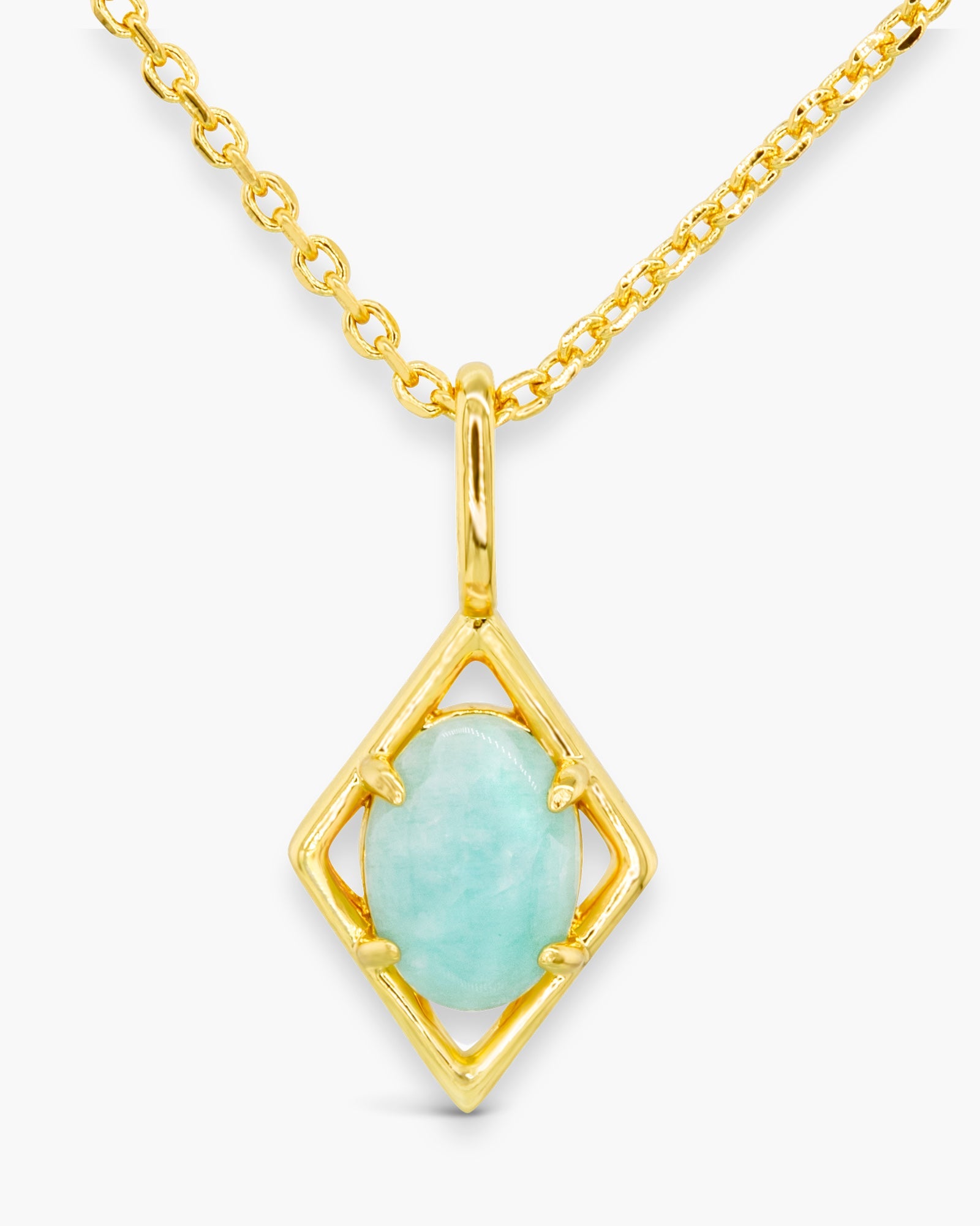 Gold Blue MOP Pendant Necklace