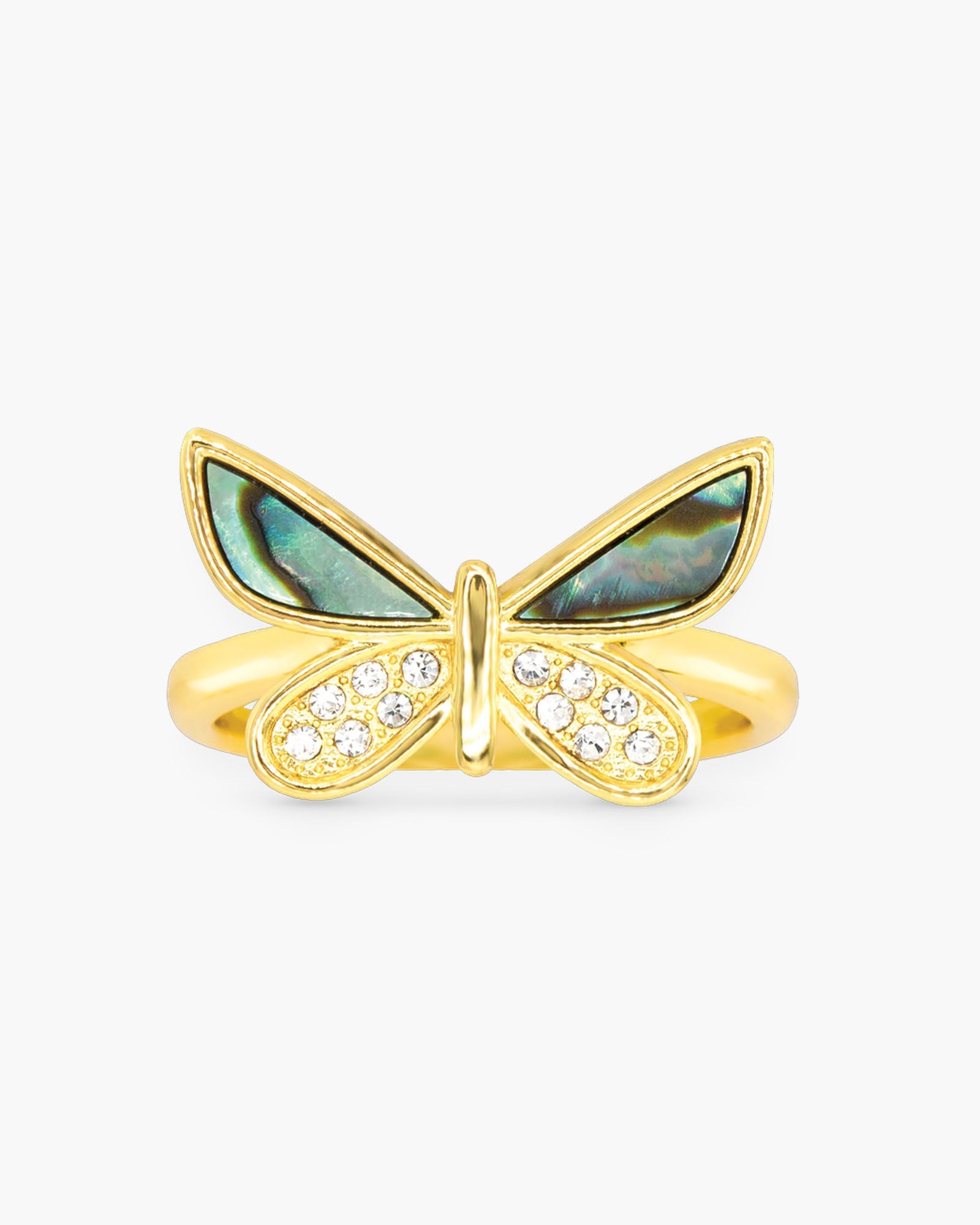Gold CZ & Grey MOP Butterfly Ring