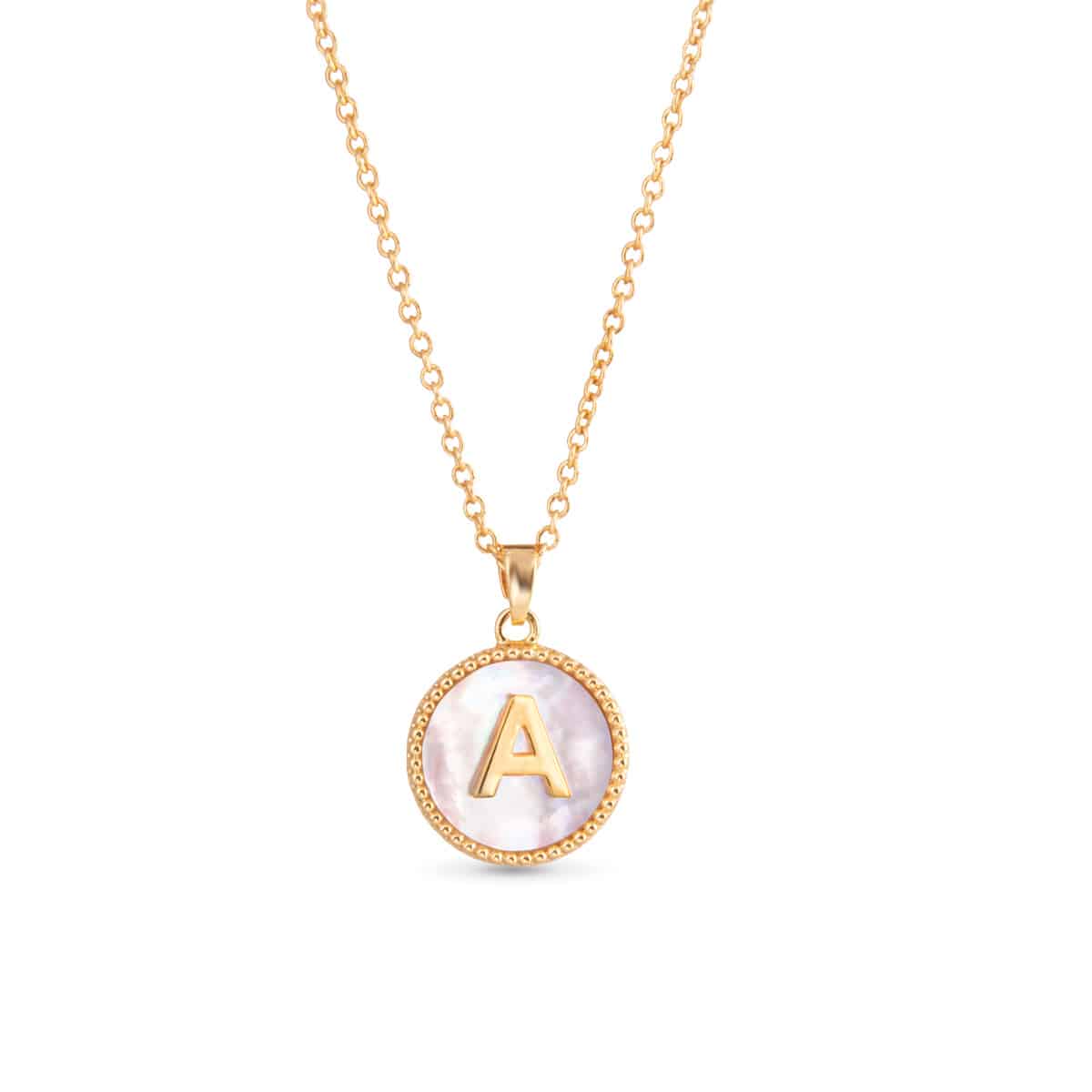 Gold Mother of Pearl Initial Necklaces | 18 Letters