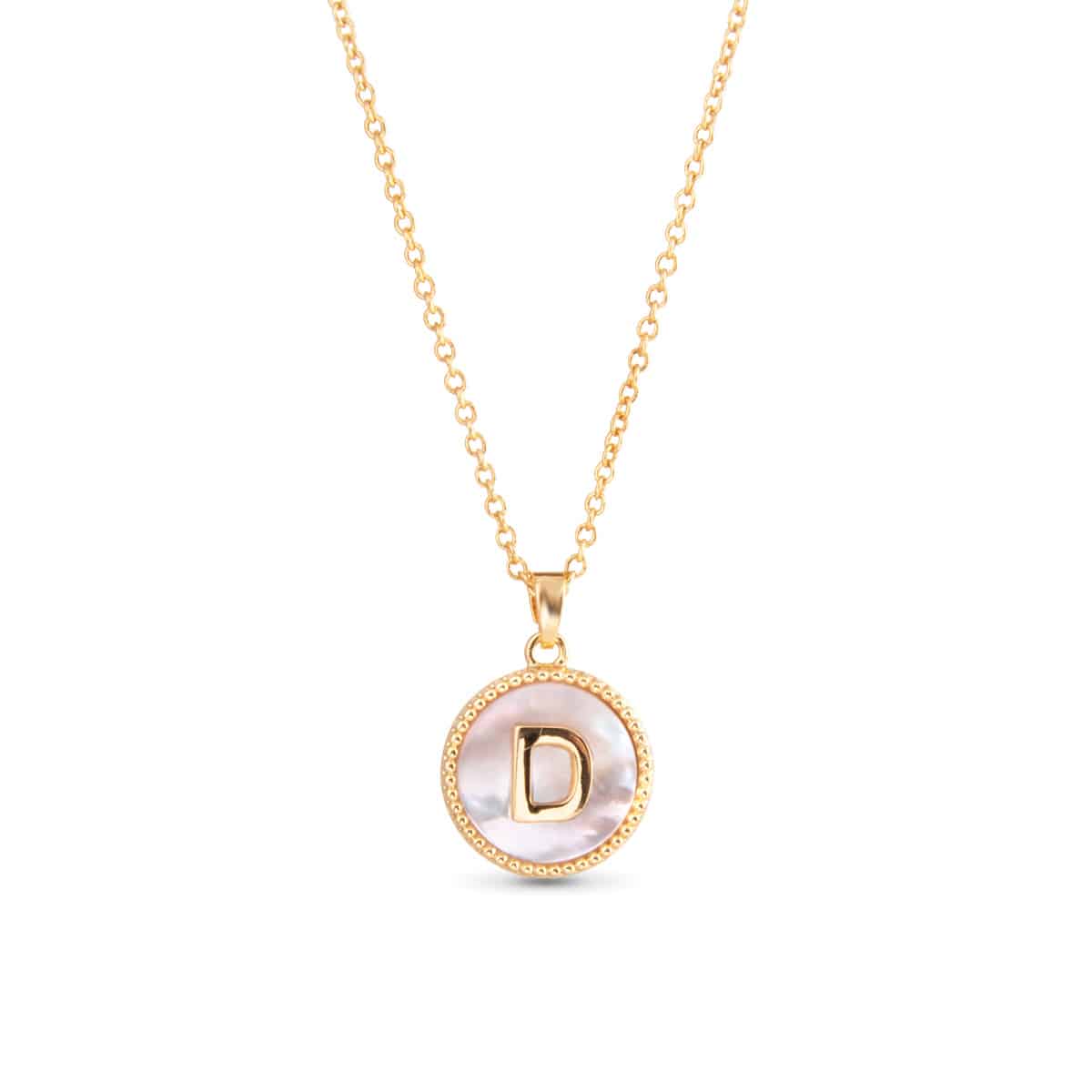 Gold Mother of Pearl Initial Necklaces | 18 Letters