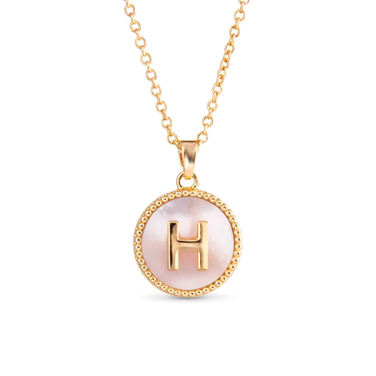 Gold Mother of Pearl Initial Necklaces | 18 Letters