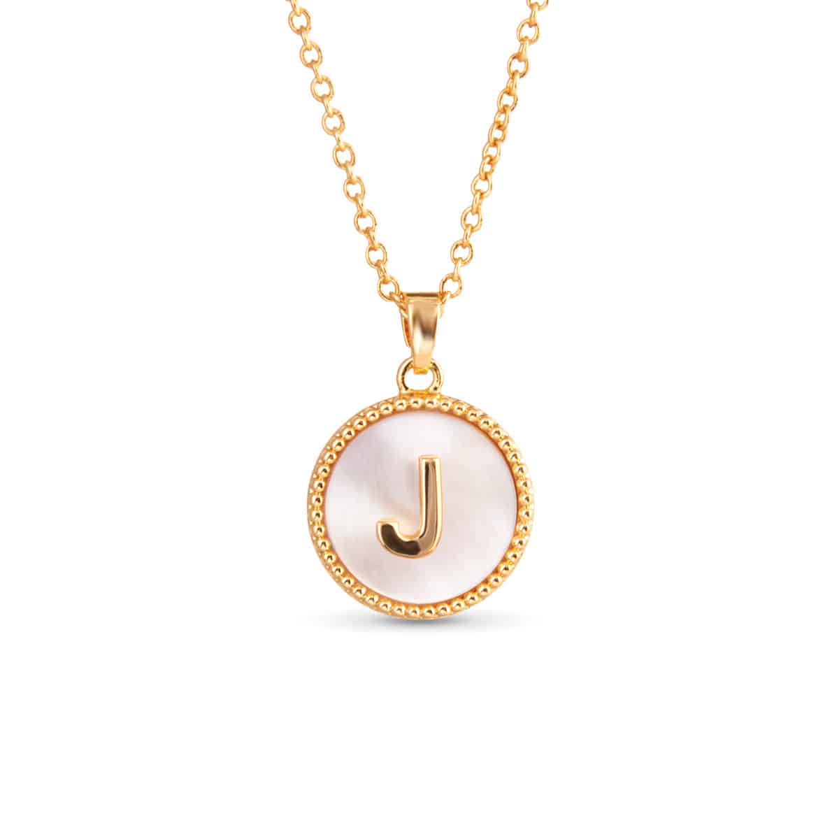Gold Mother of Pearl Initial Necklaces | 18 Letters