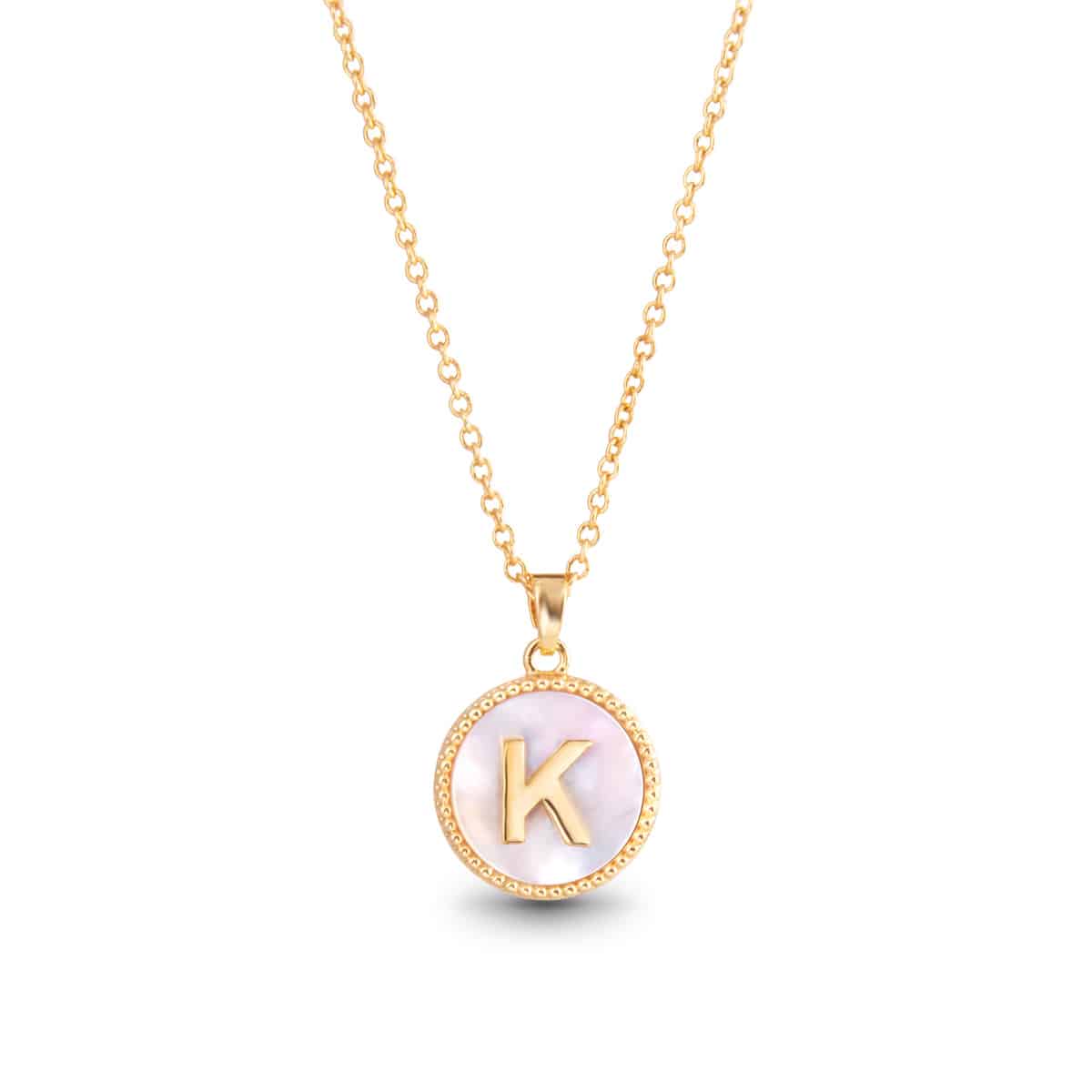 Gold Mother of Pearl Initial Necklaces | 18 Letters