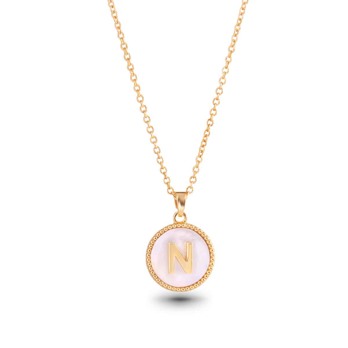 Gold Mother of Pearl Initial Necklaces | 18 Letters