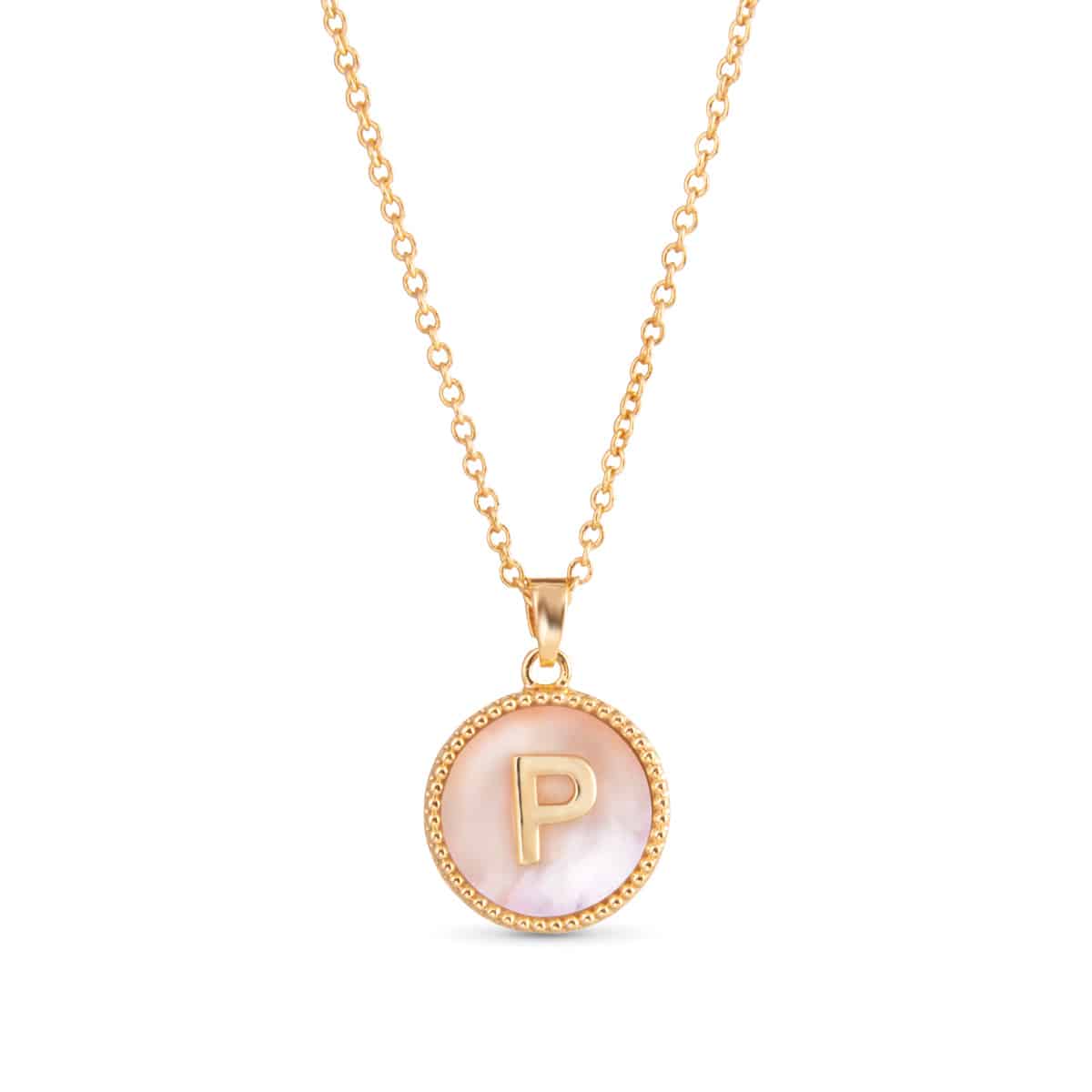 Gold Mother of Pearl Initial Necklaces | 18 Letters