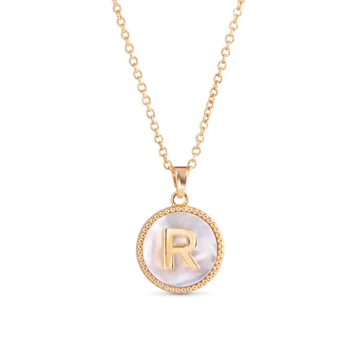 Gold Mother of Pearl Initial Necklaces | 18 Letters