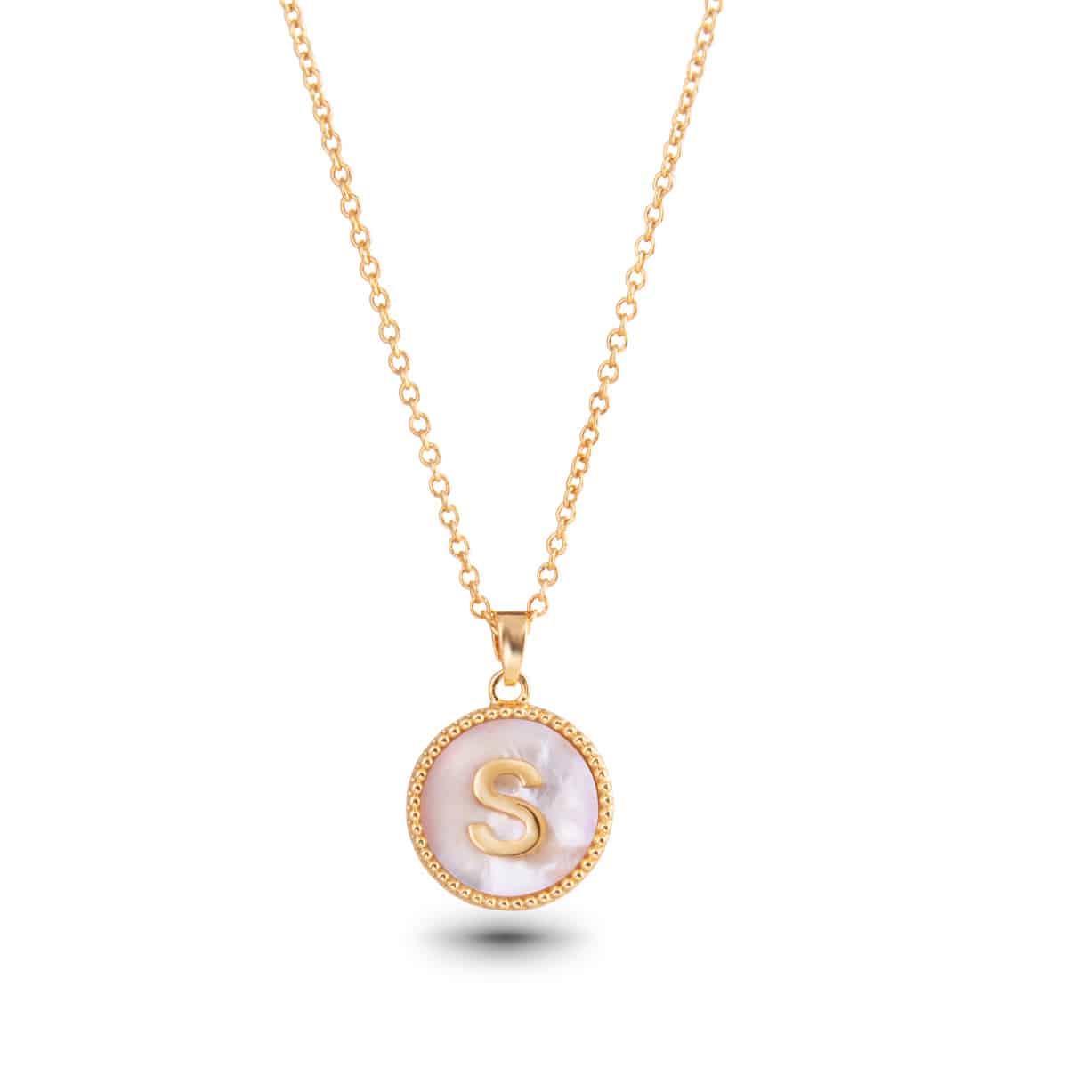 Gold Mother of Pearl Initial Necklaces | 18 Letters
