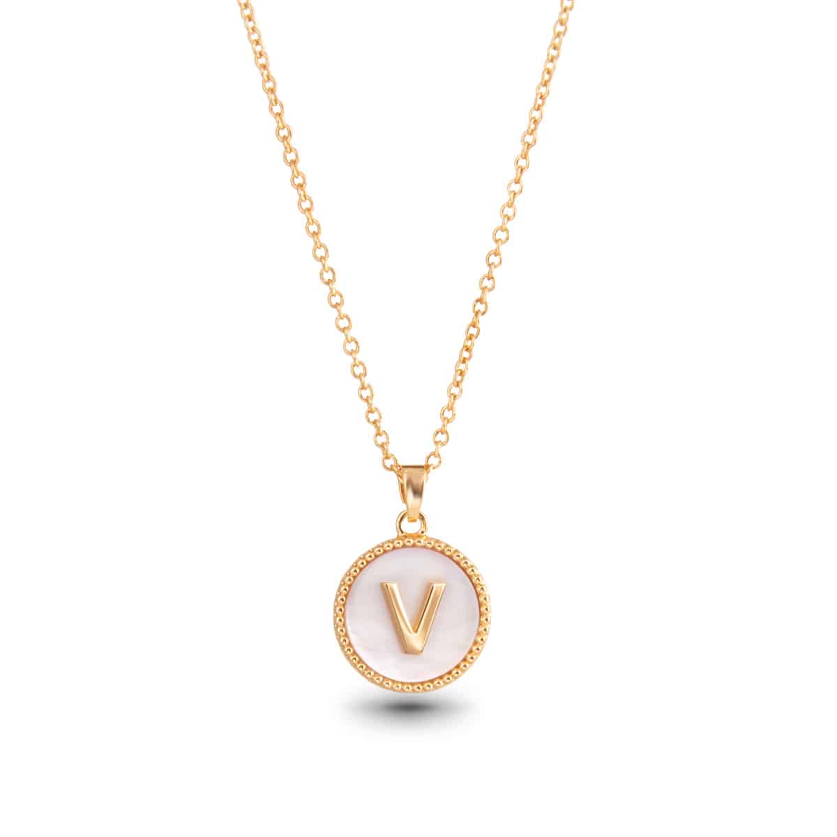 Gold Mother of Pearl Initial Necklaces | 18 Letters