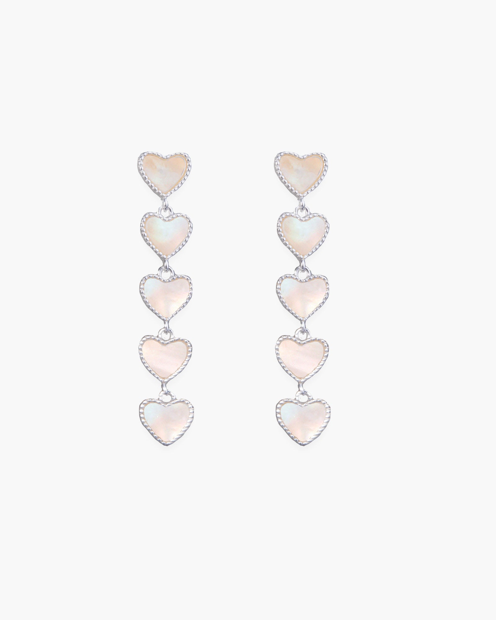 Mother of Pearl Five Heart Drop Earrings - Silver
