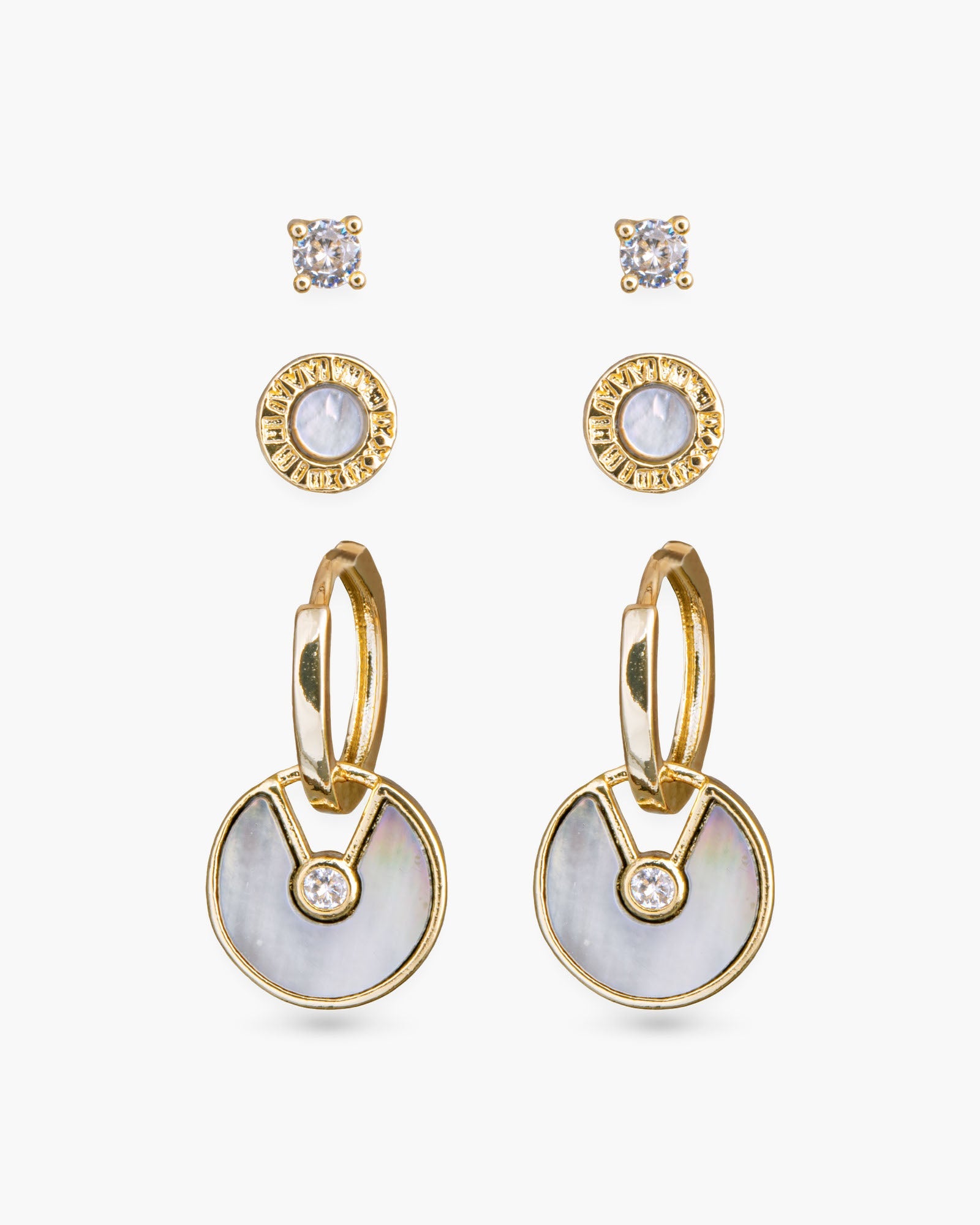 Mother of Pearl and CZ Trio Earring Set - Gold