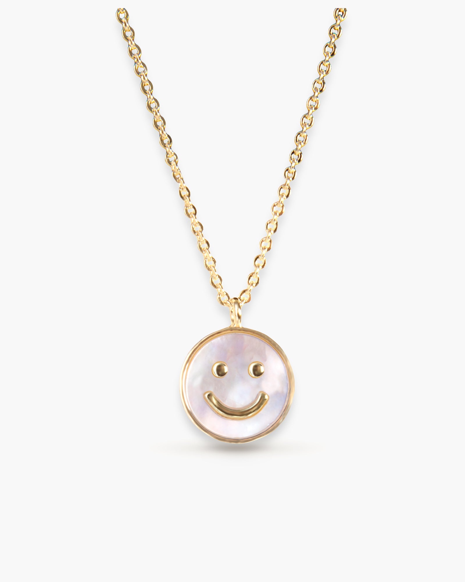 Mother Pearl Smiley Face Necklace - Gold
