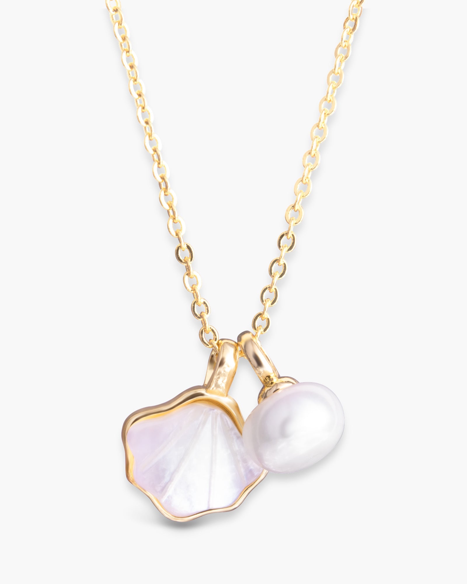 Mother of Pearl Shell and Pearl Necklace - Gold
