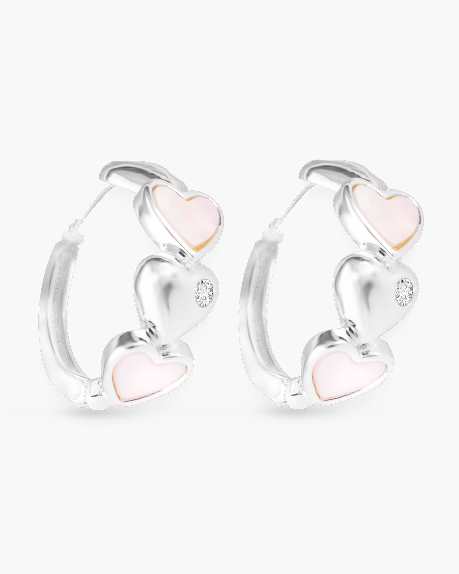 Mother of Pearl Four Heart Earrings - Silver