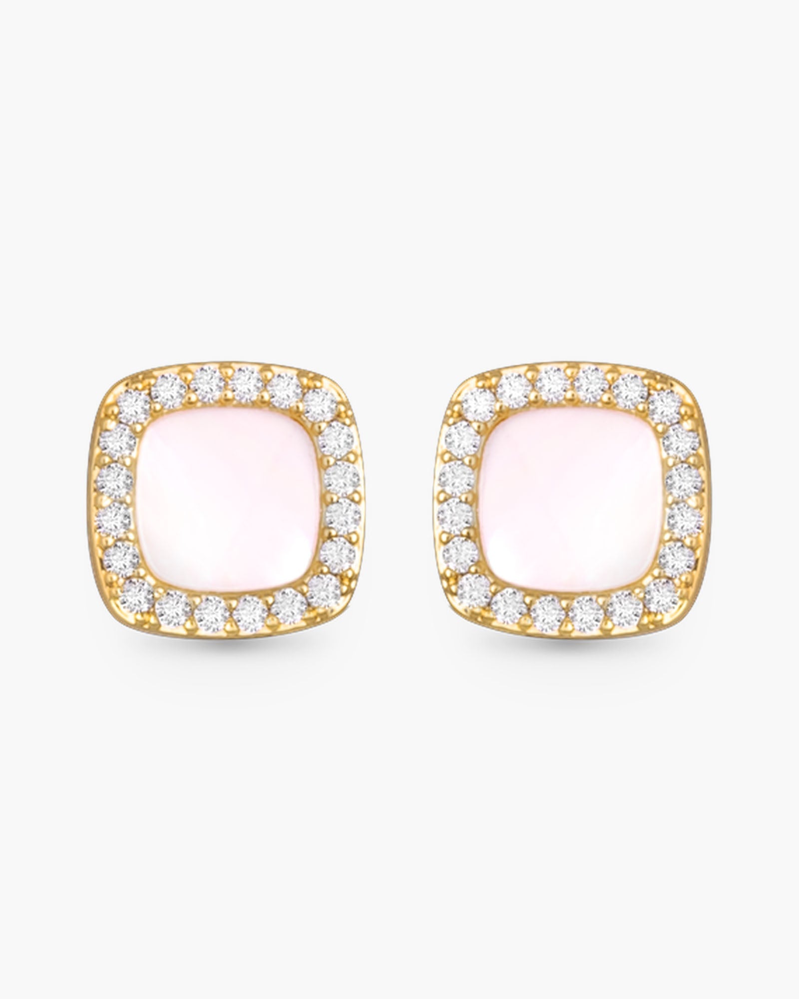 CZ and Mother of Pearl Small Square Stud Earrings - Gold