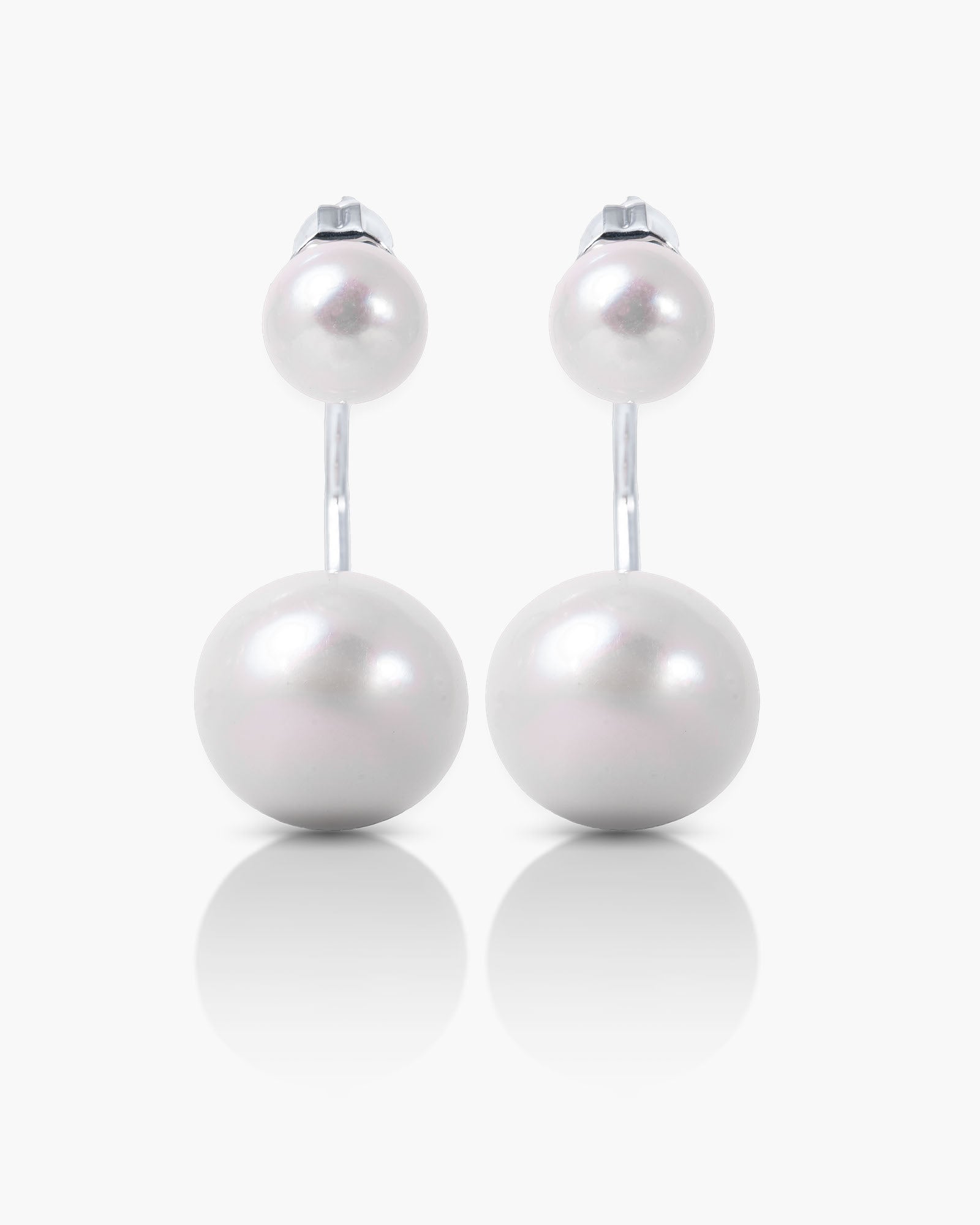 Pearl Earrings with Pearl Drop Jacket - Natural White - Silver