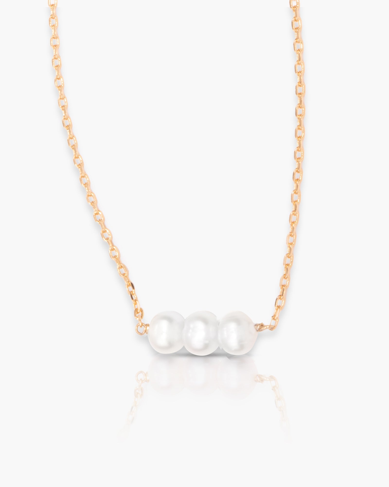 3-Pearl Row Necklace - Gold