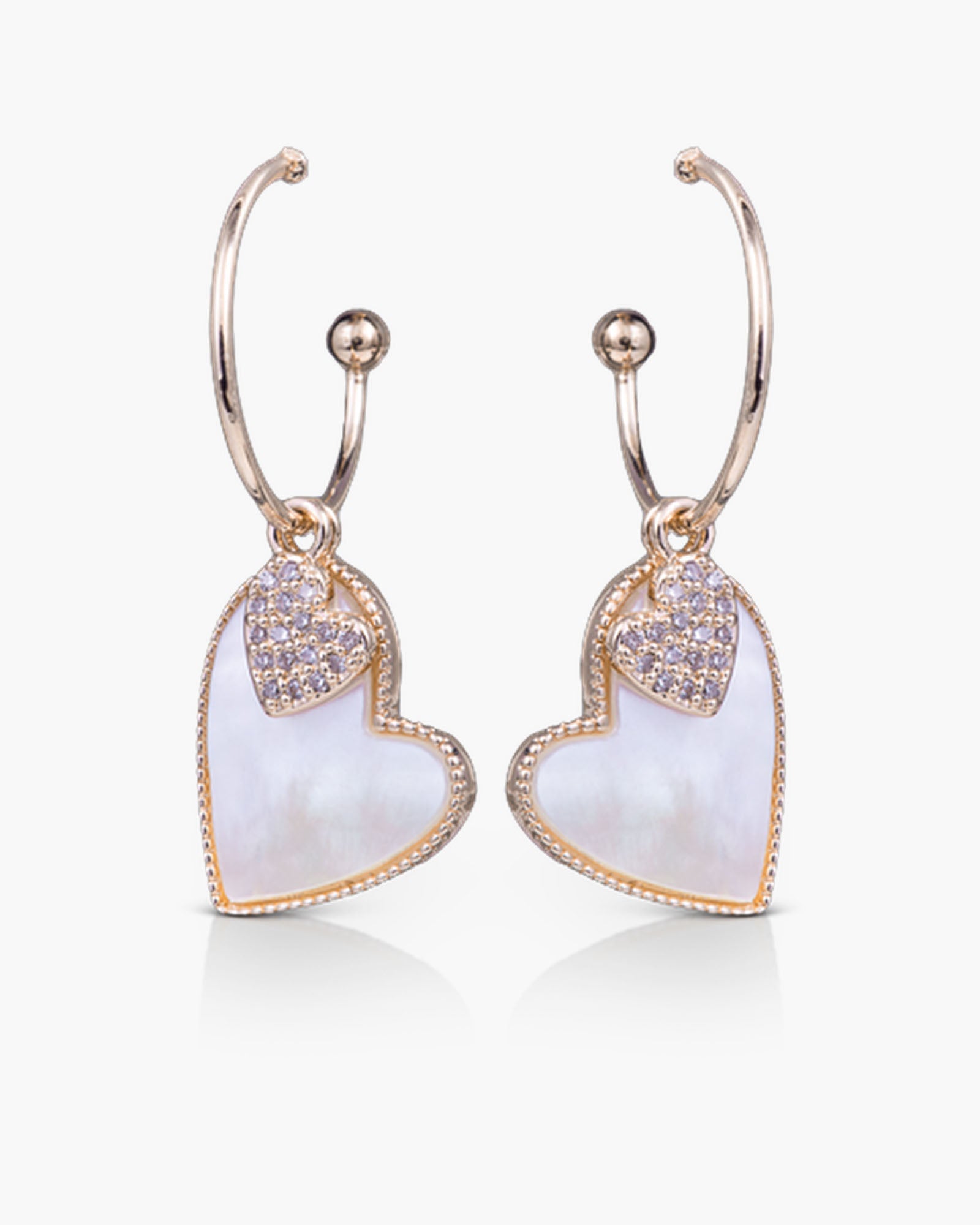 Mother of Pearl Dangle Heart Earrings - Gold