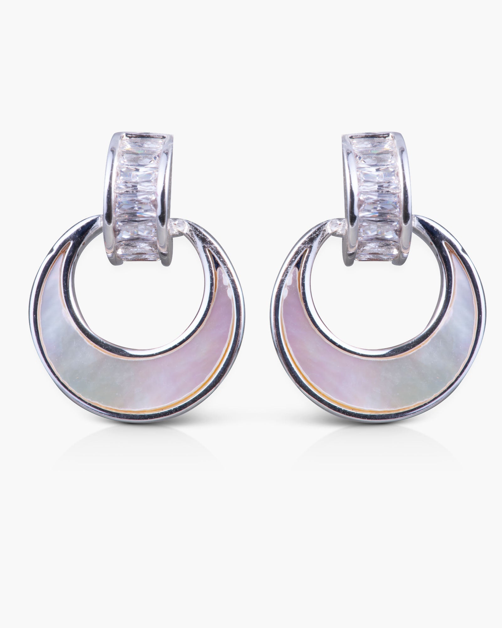 CZ/Mother of Pearl Crescent Earrings - Silver