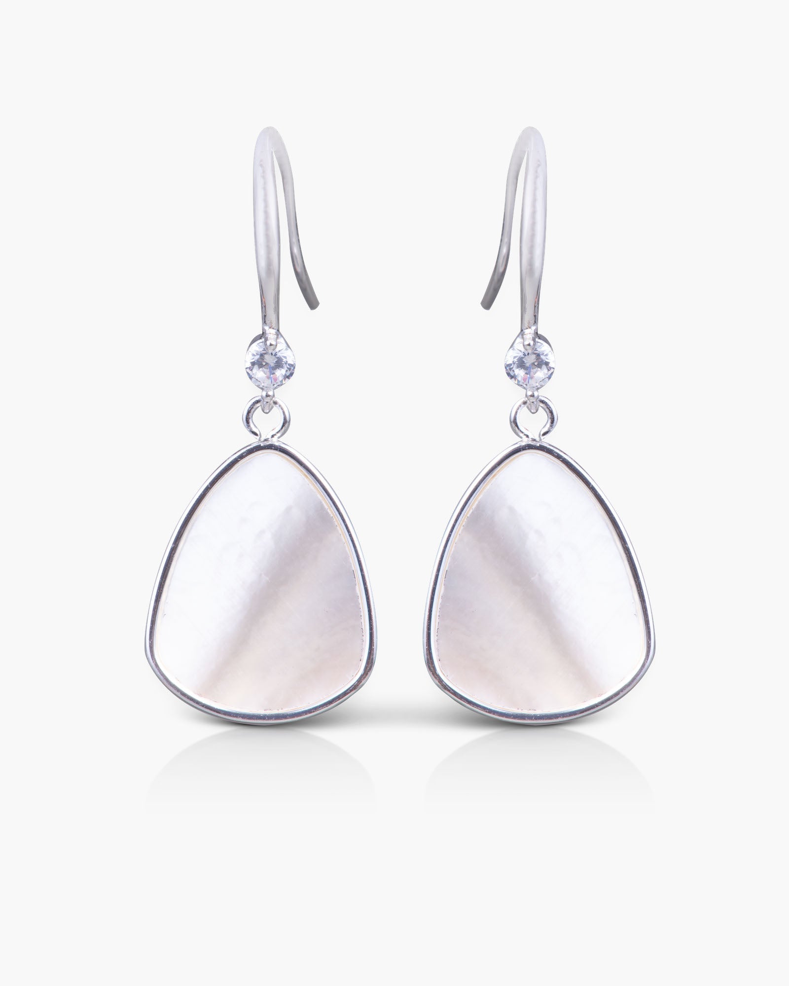 CZ/Mother of Pearl Drop Oblong Earrings - Silver
