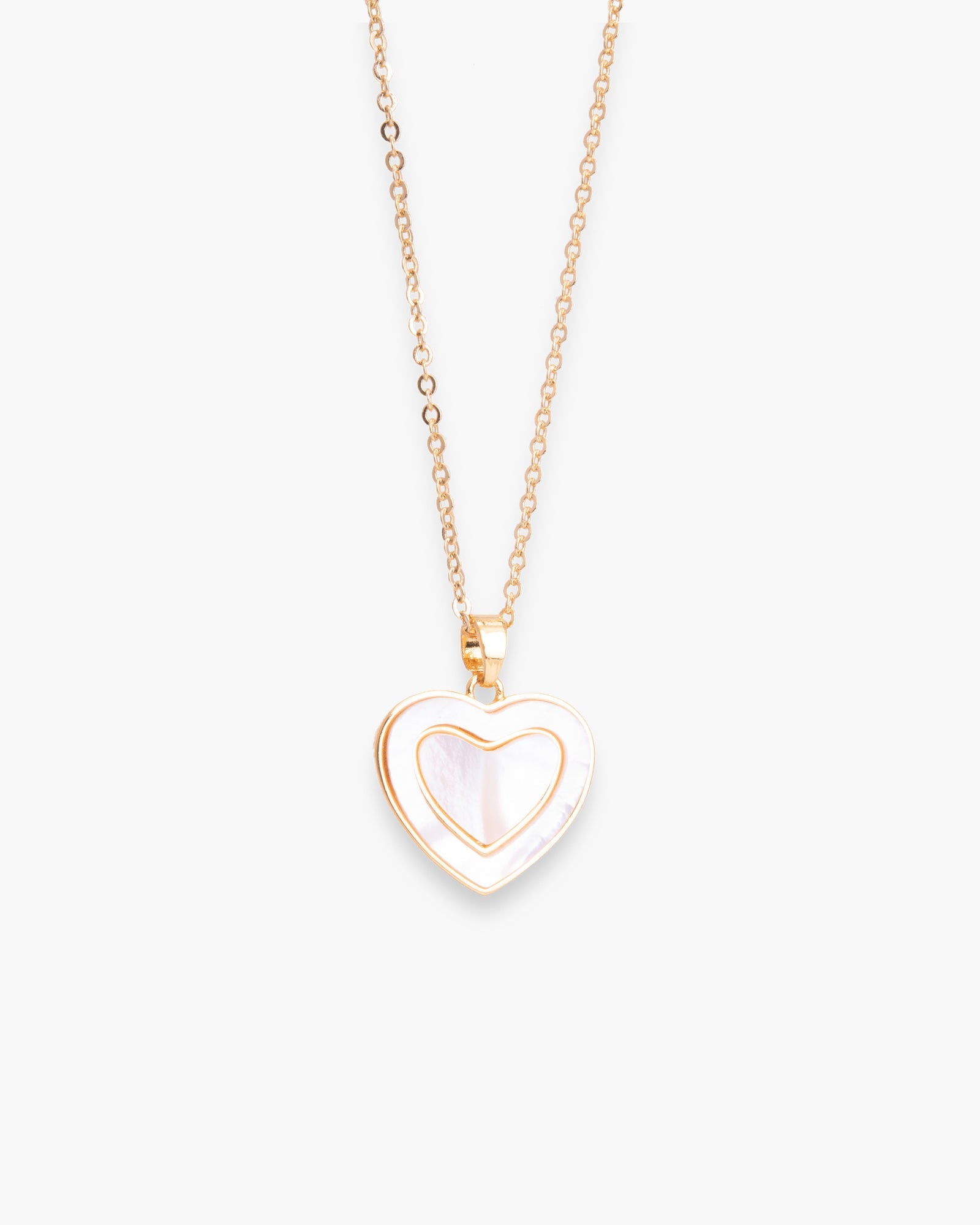 Mother of Pearl Filled Heart Necklace - Gold
