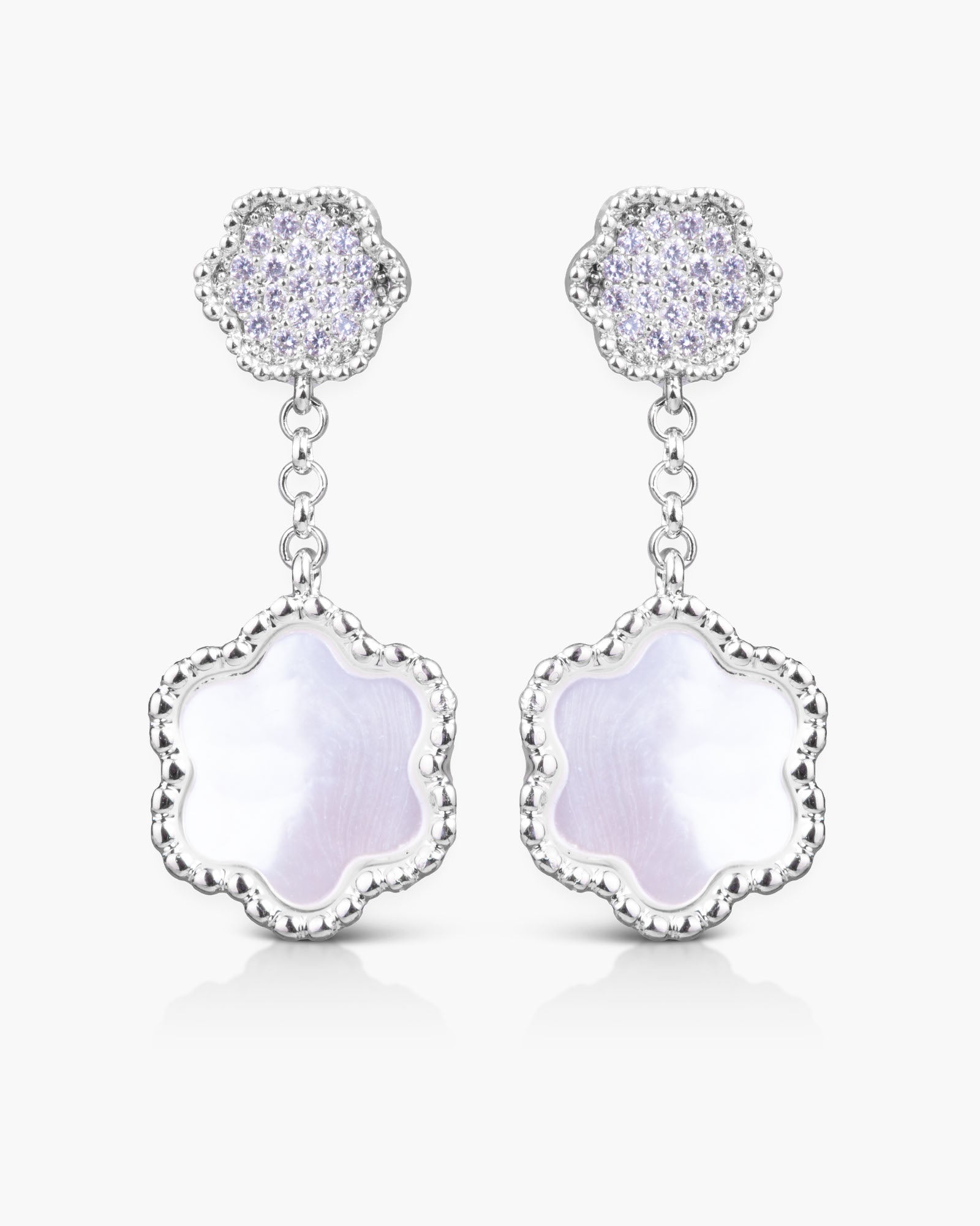CZ/Mother of Pearl Clover Earrings - Silver