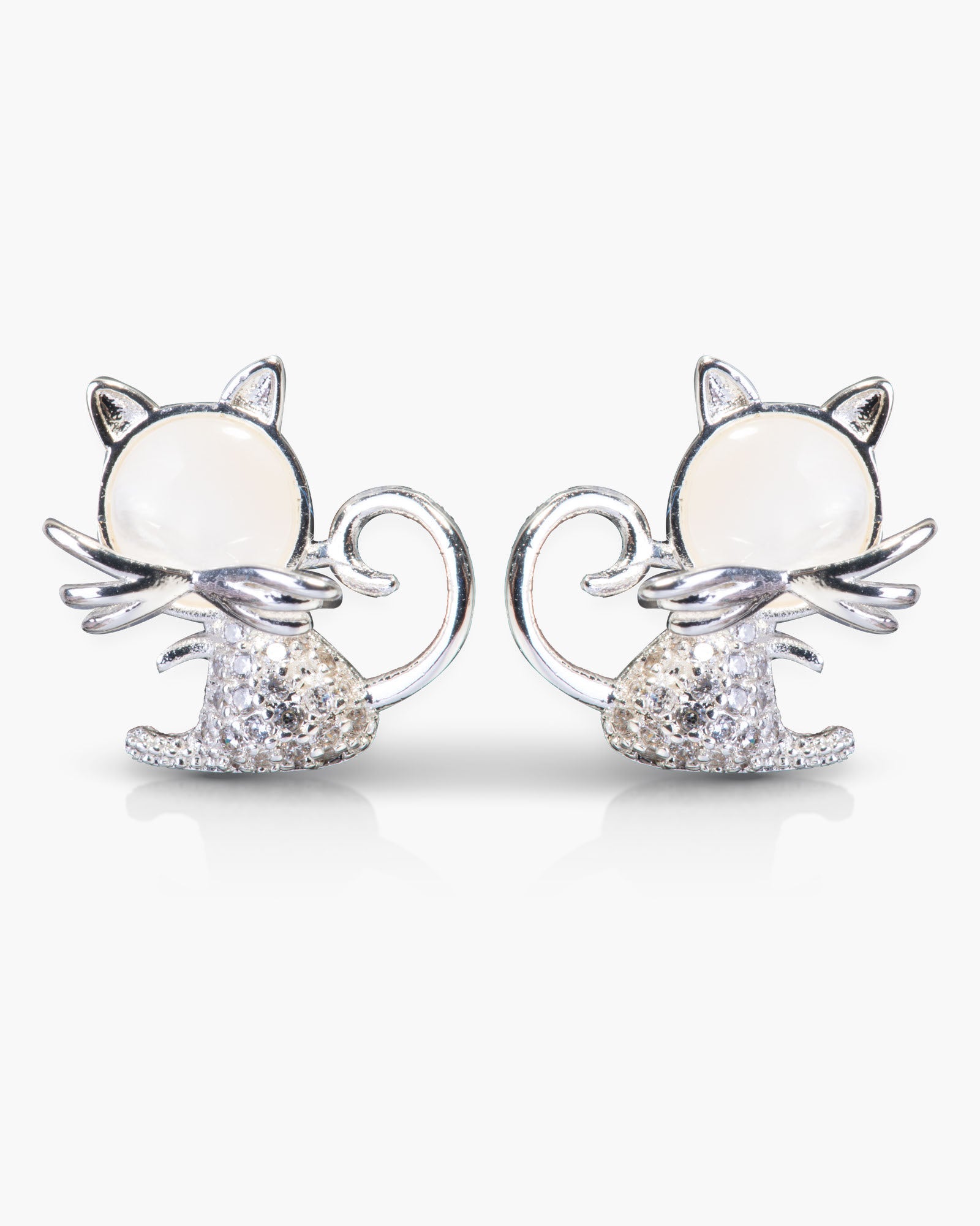 CZ/Mother of Pearl Cat Earrings - Silver