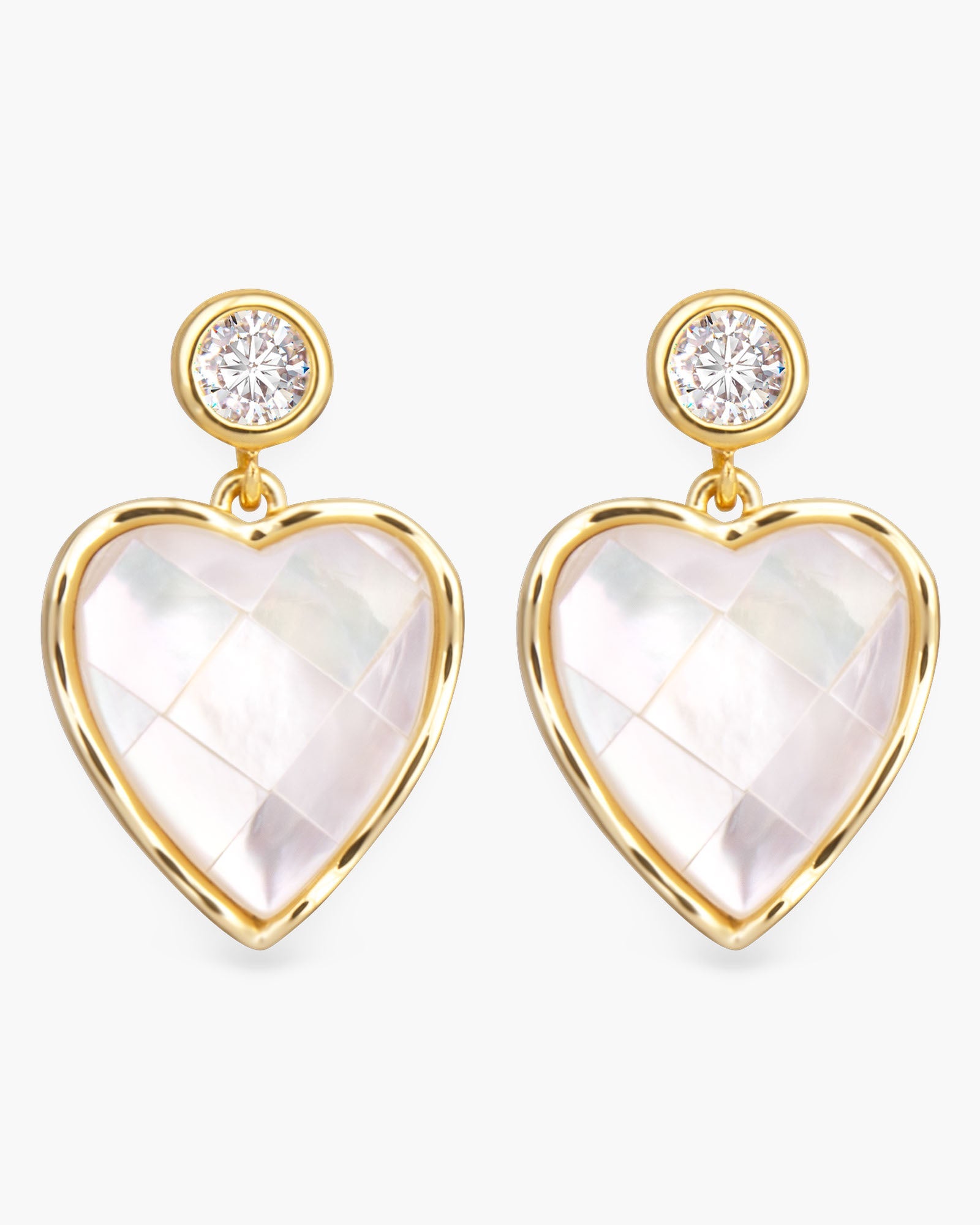 CZ Mother of Pearl Mosaic Heart Earrings - Gold