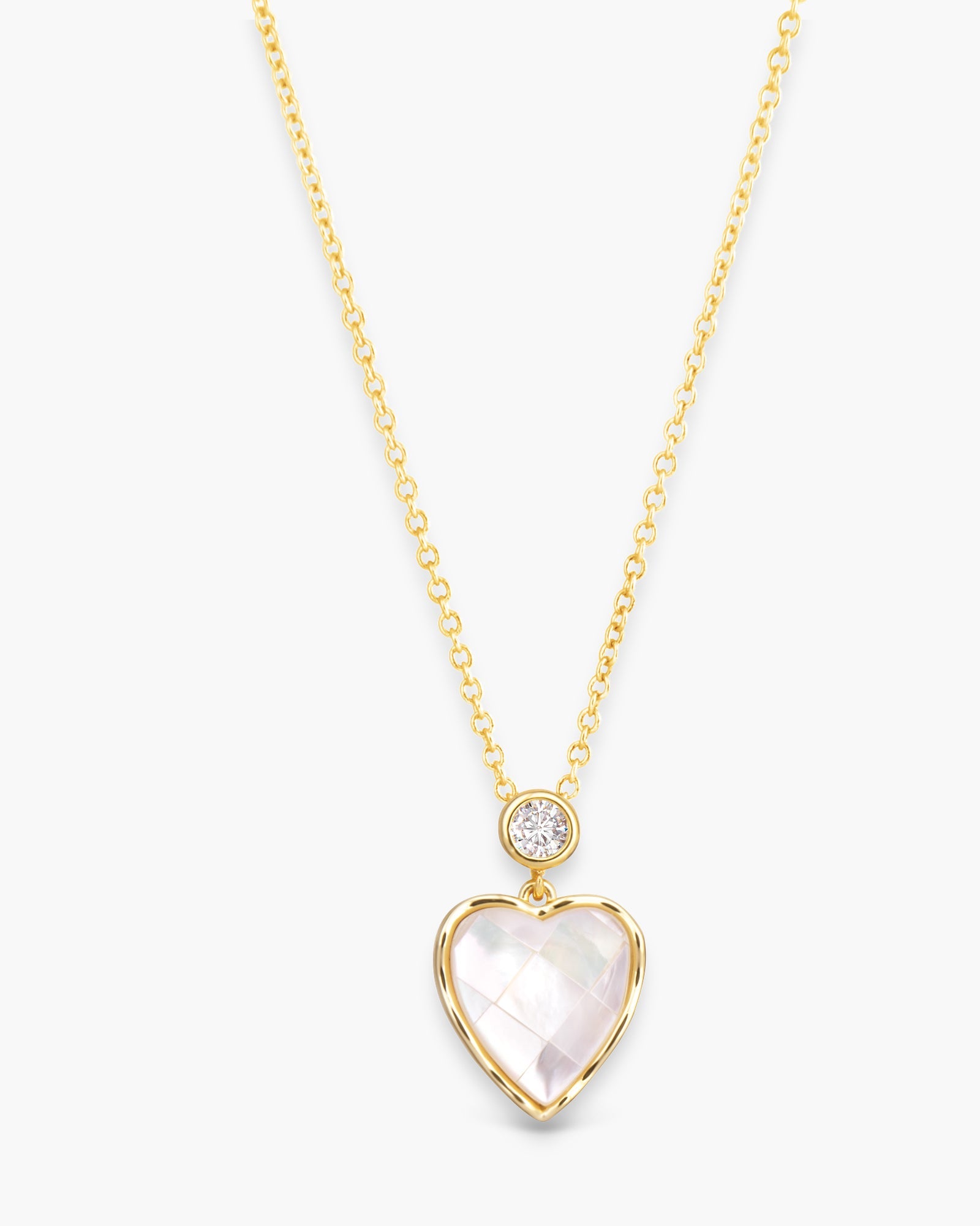 CZ Mother of Pearl Mosaic Heart Necklace- Gold