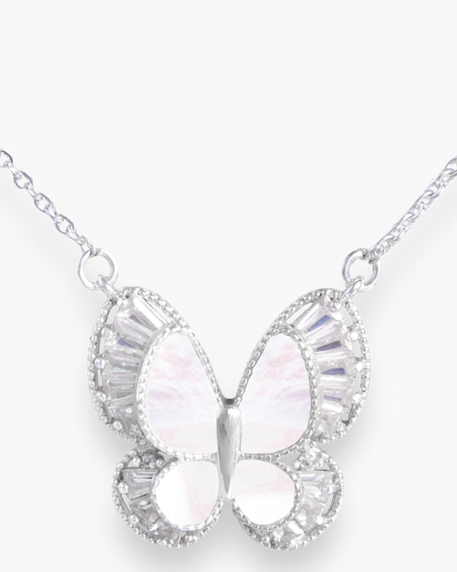 Silver MOP Fancy Butterfly Necklace