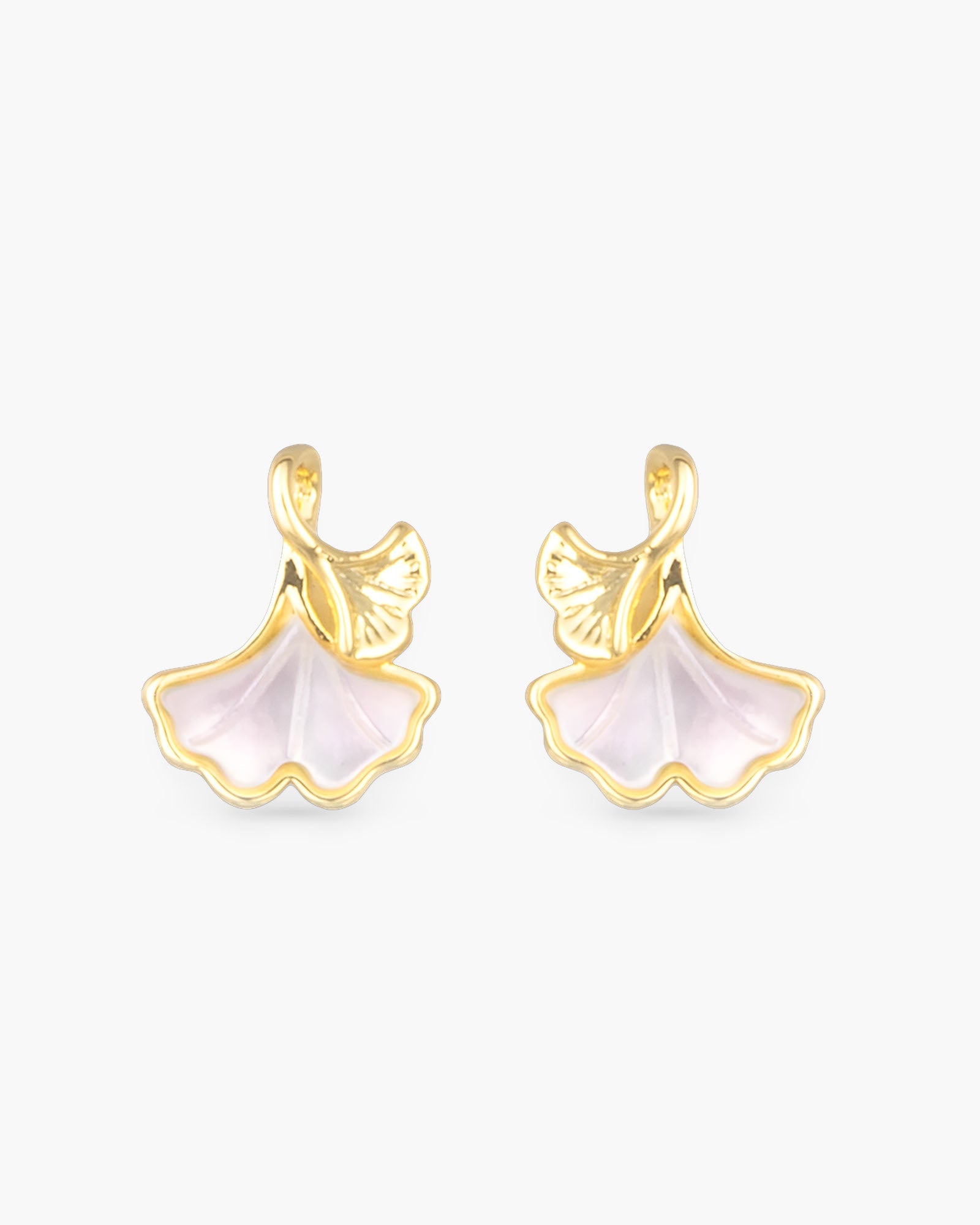 MOP Ginkgo Leaf Earrings - Gold