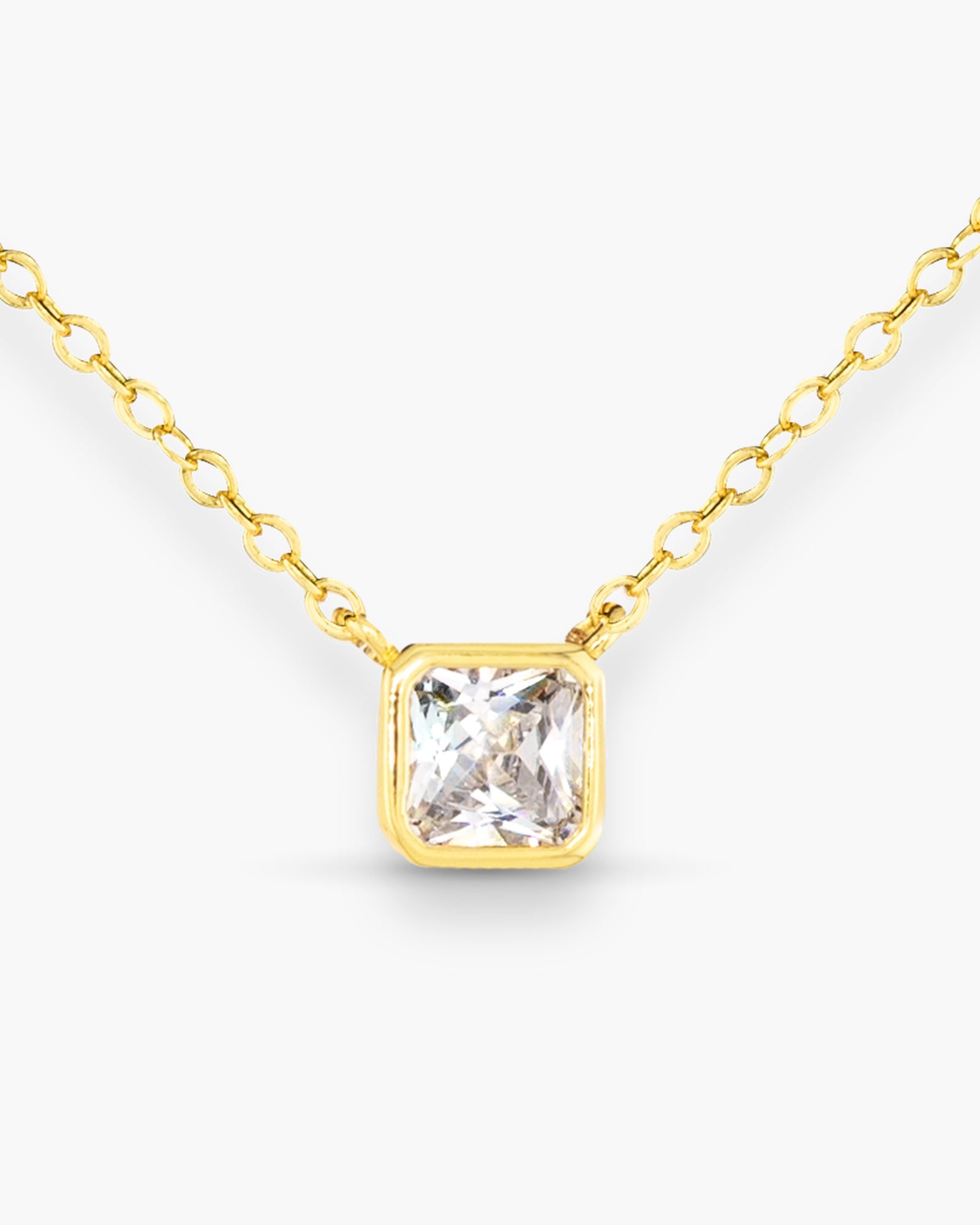 Bezel Cut Square Gold Necklace