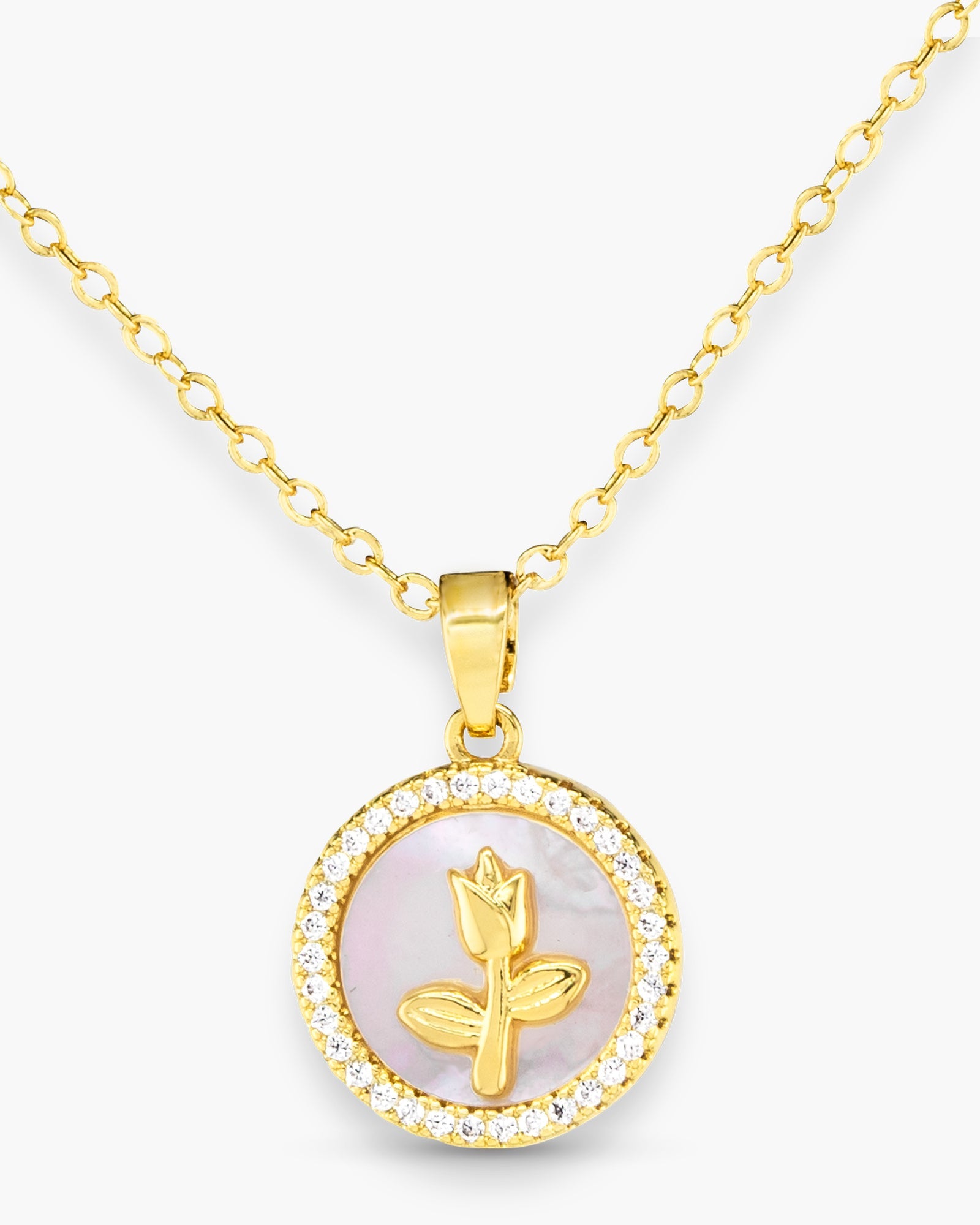 Gold MOP Flower Pendant Necklace