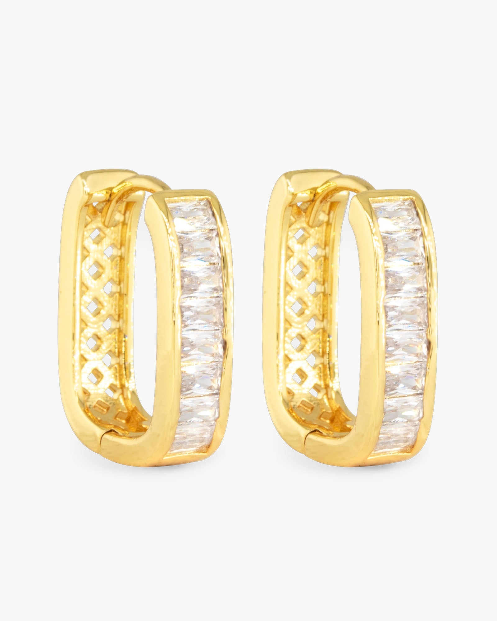 Gold CZ Rectangle Hoop