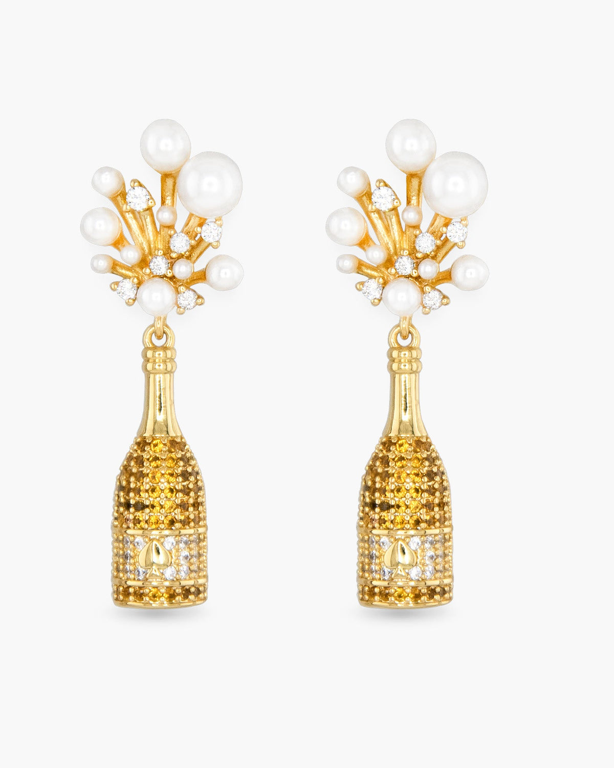 Gold Pearl Champagne Bottle Earring