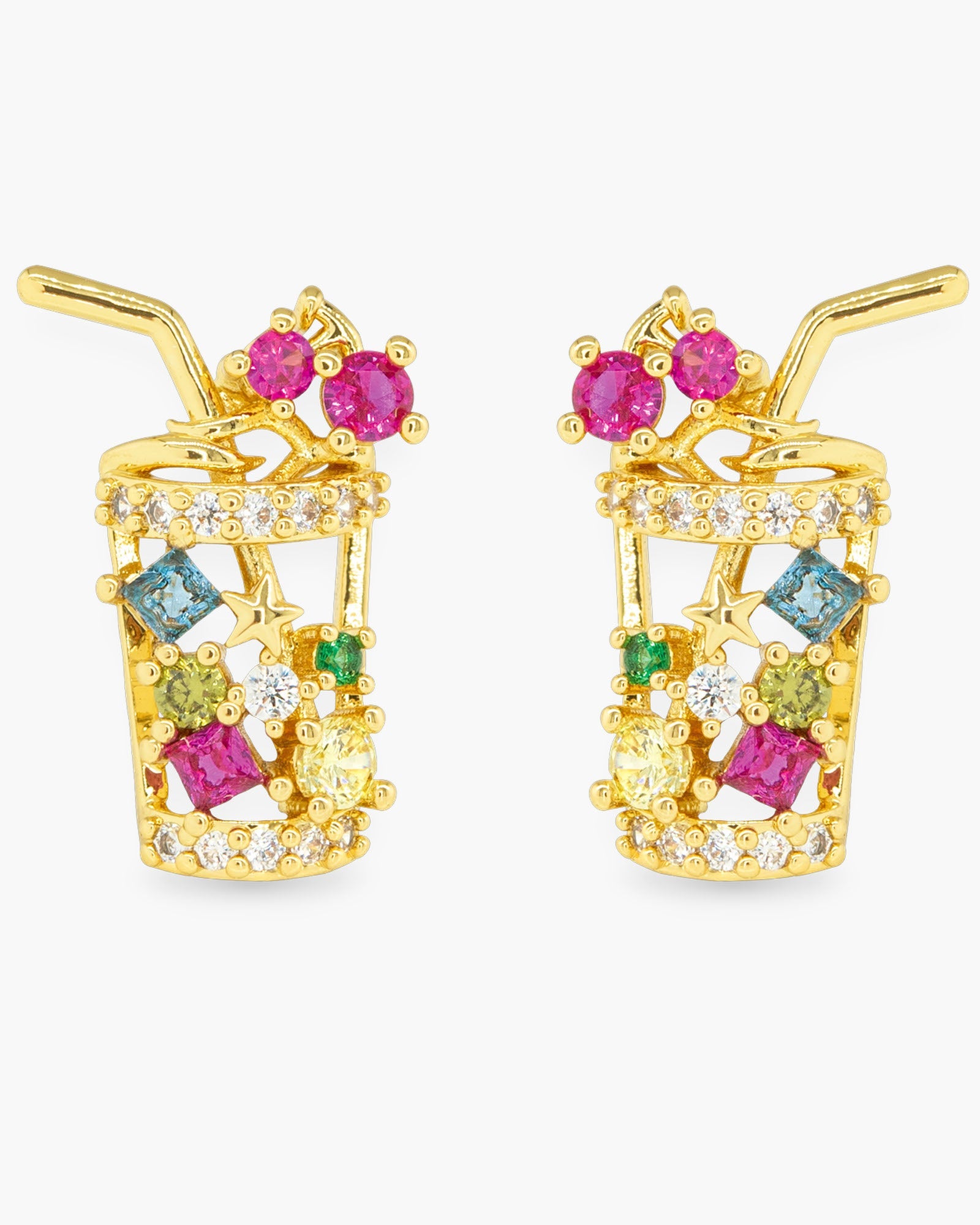 Gold CZ Multi Color Cocktail Earrings