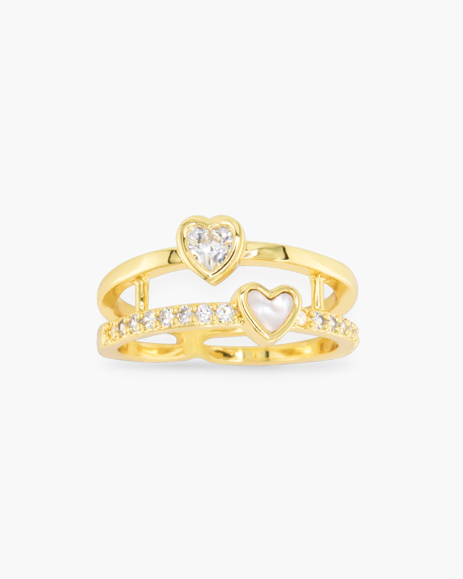 Gold CZ & MOP Heart Stack Ring